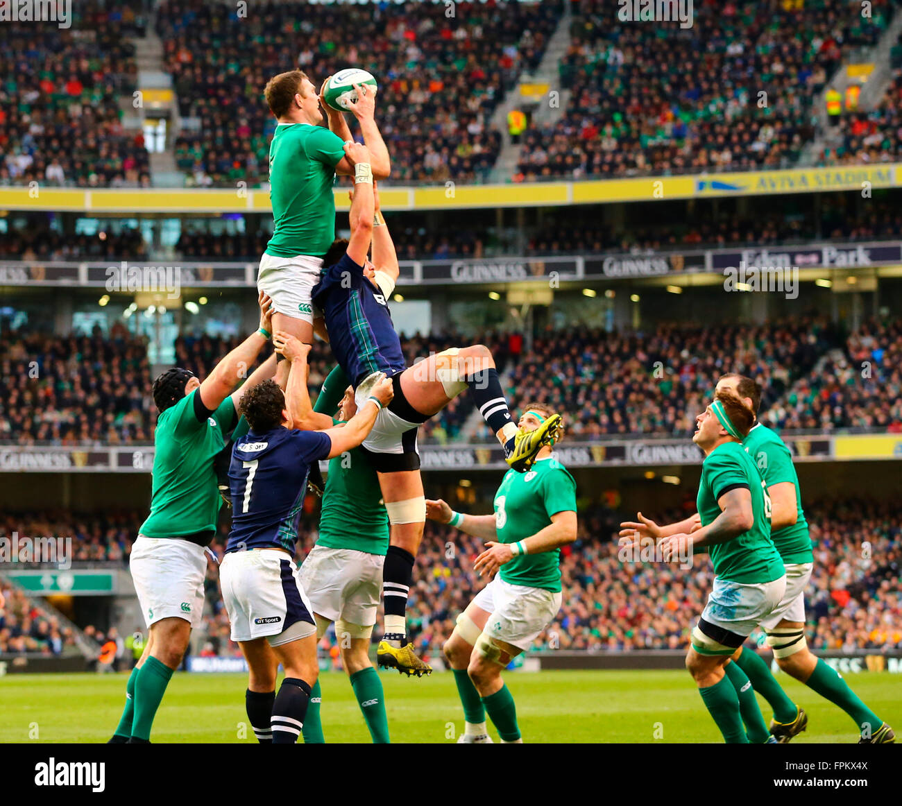 Aviva Stadium, Dublin, Ireland. 19th Mar, 2016. RBS Six Nations Championships. Ireland versus Scotland. Donnacha Ryan (Ireland) gathers lineout ball. Credit:  Action Plus Sports/Alamy Live News Stock Photo