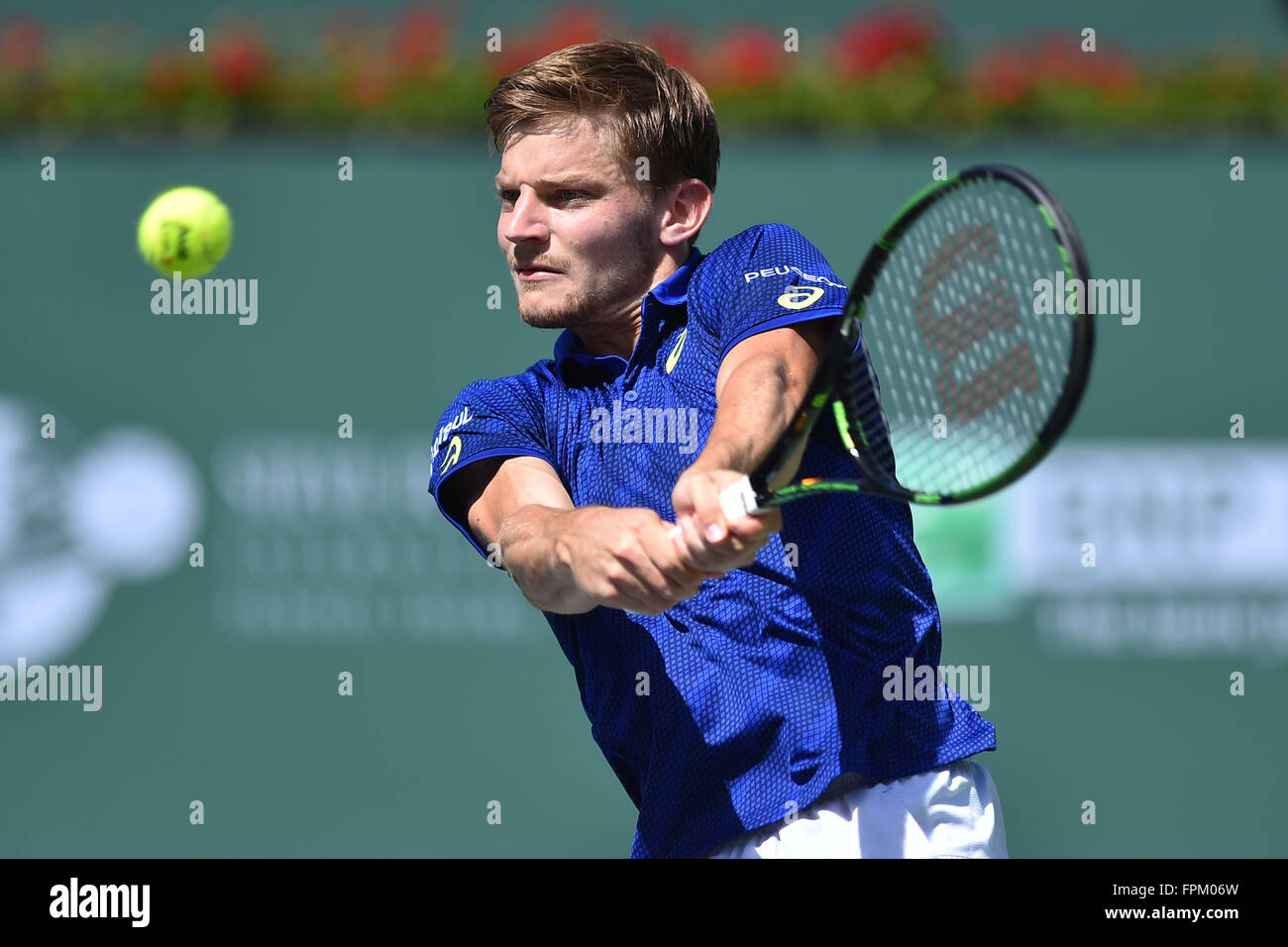 Indian Wells, California USA. 19th Mar, 2016. BNP Paribas tennis tournament, Mens semi-finals. David Goffin (Bel) loses to Milos Raonic in 3 sets Credit:  Action Plus Sports/Alamy Live News Stock Photo