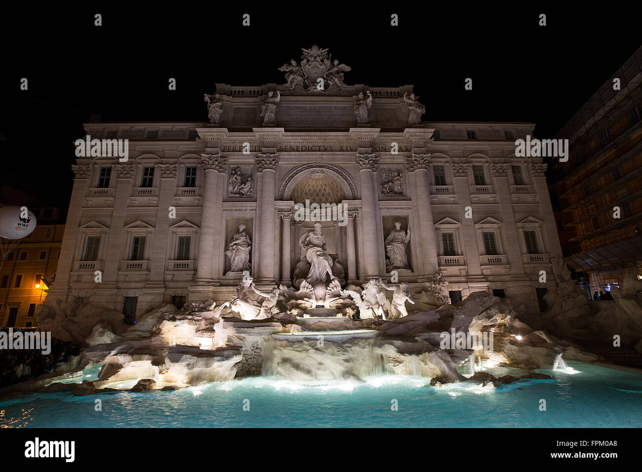 Rome. 19th Mar, 2016. Photo taken on March 19, 2016 shows the Trevi Fountain before turning off the lights for the annual Earth Hour event in Rome, Italy. © Jin Yu/Xinhua/Alamy Live News Stock Photo