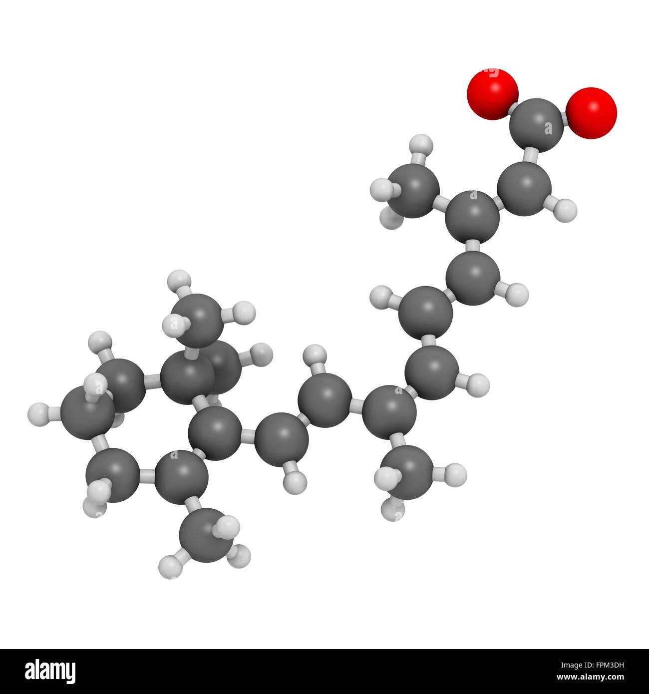 Alitretinoin (9-cis-retinoic acid) cancer   eczema drug molecule. Analog of vitamin A. Atoms are represented as spheres with c Stock Photo