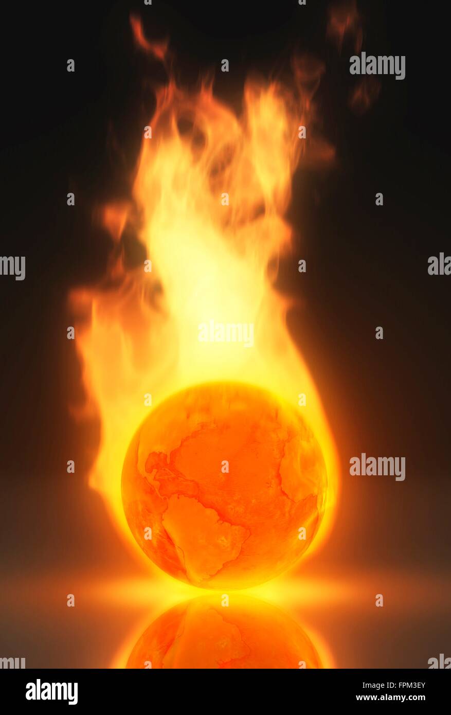 Global warming. C ceptual illustrati  of an Earth globe in flames representing climate change such as global warming   general Stock Photo