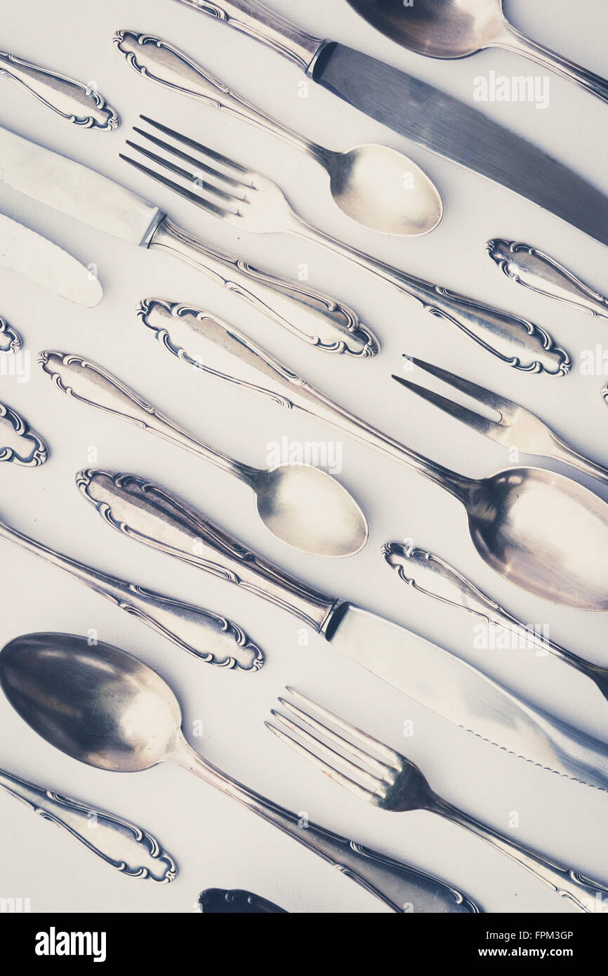 beautiful old silver cutlery  - vintage style Stock Photo