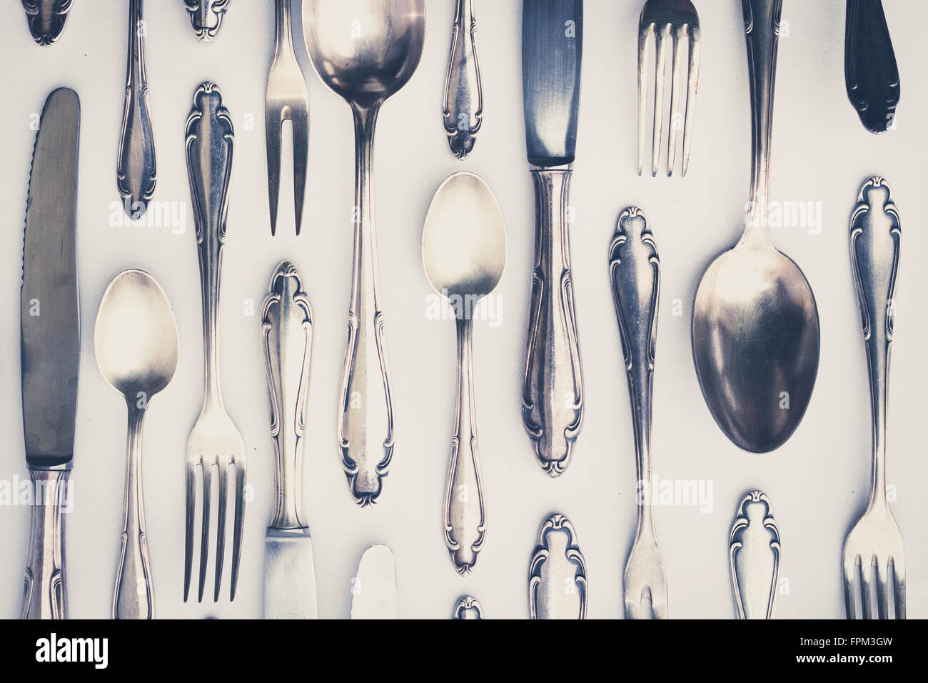 beautiful old silver cutlery  - vintage style Stock Photo