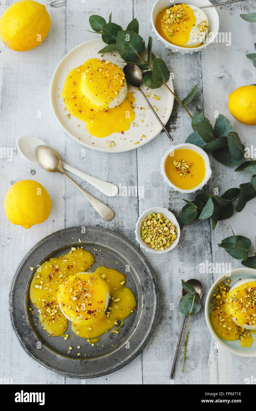 Lemon curd panna cotta Stock Photo Alamy