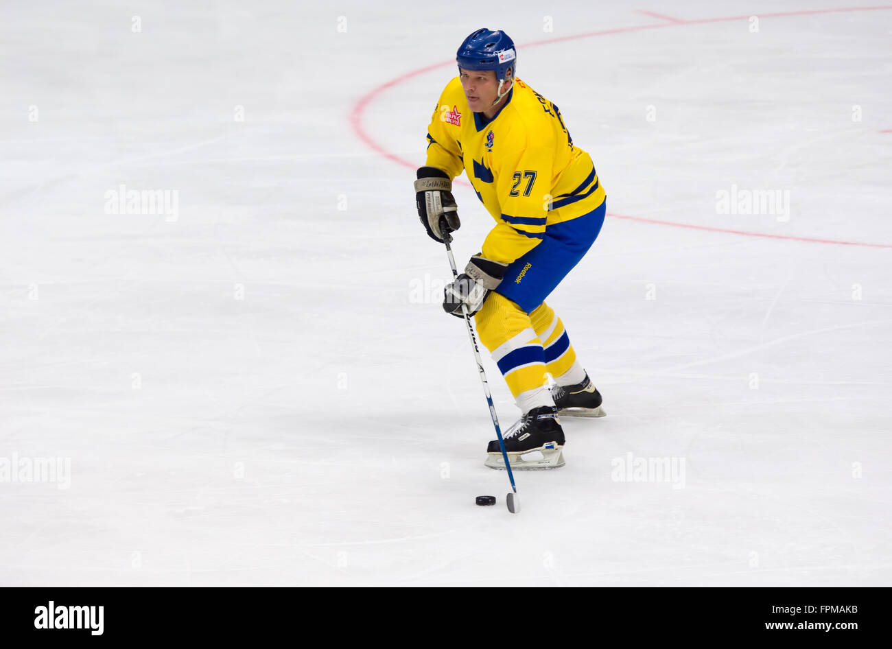 MOSCOW JANUARY 29, 2016 Thomas Eriksson (27) dribble during hockey game Sweden vs Czech on