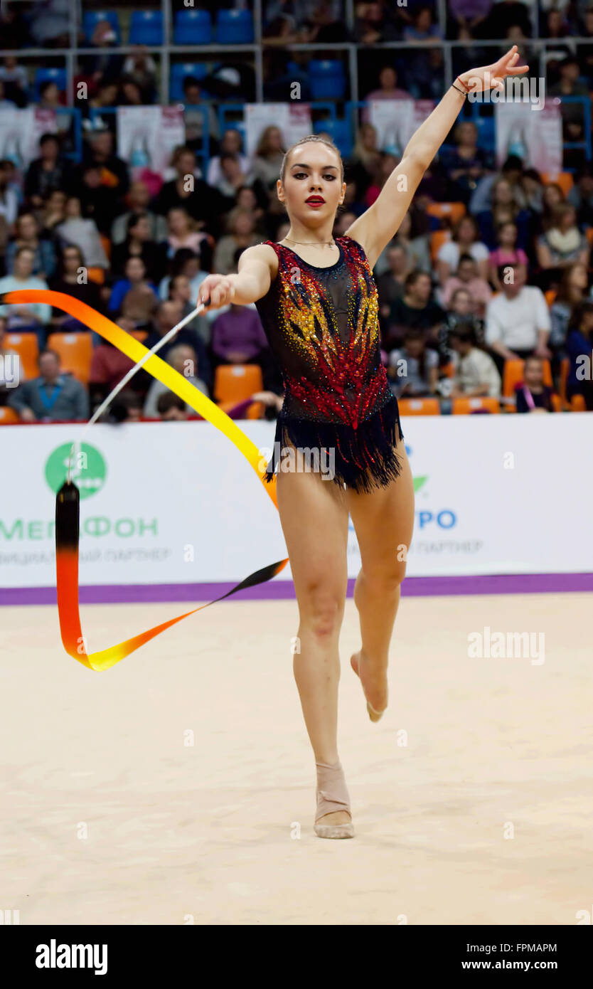 MOSCOW - FEBRUARY 20: M. Milacic, Serbia, on Rhythmic gymnastics Alina