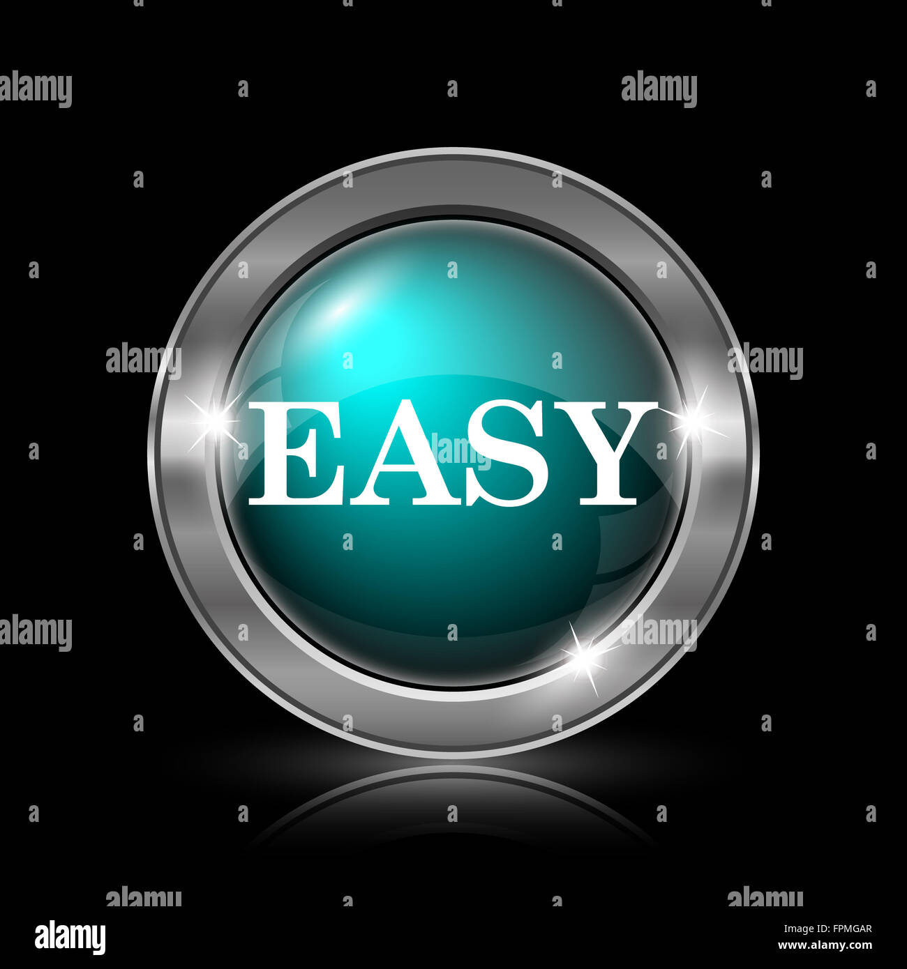 Easy icon. Metallic internet button on black background Stock Photo - Alamy