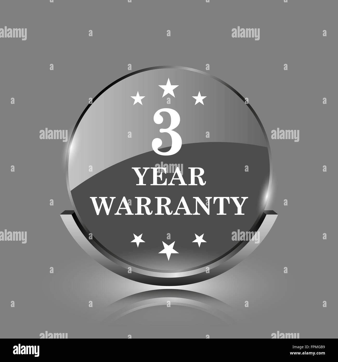 3 year warranty icon. Shiny glossy internet button on grey background ...