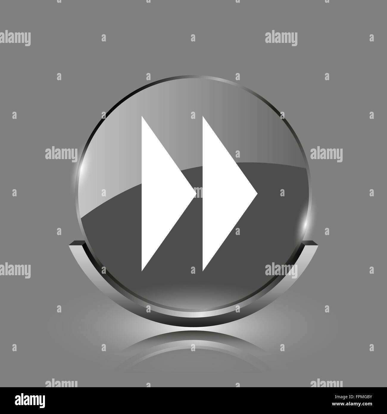 Fast forward sign icon. Shiny glossy internet button on grey background ...