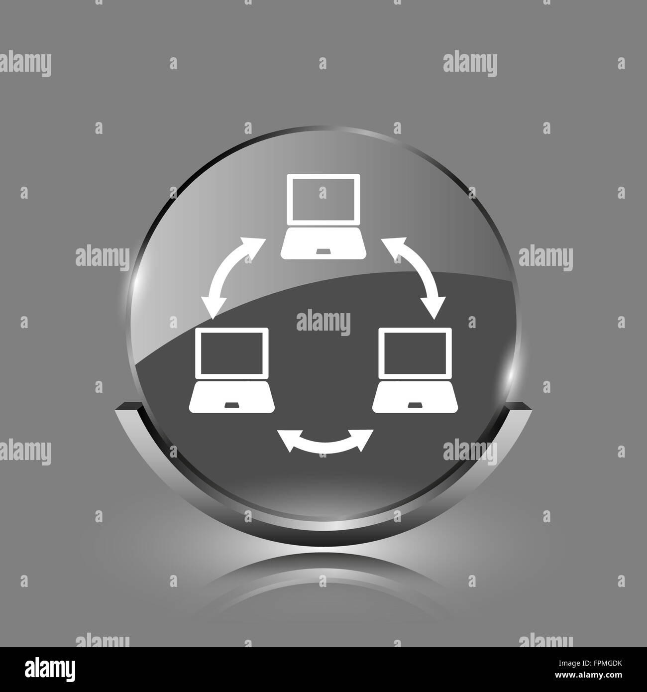 Computer network icon. Shiny glossy internet button on grey background ...