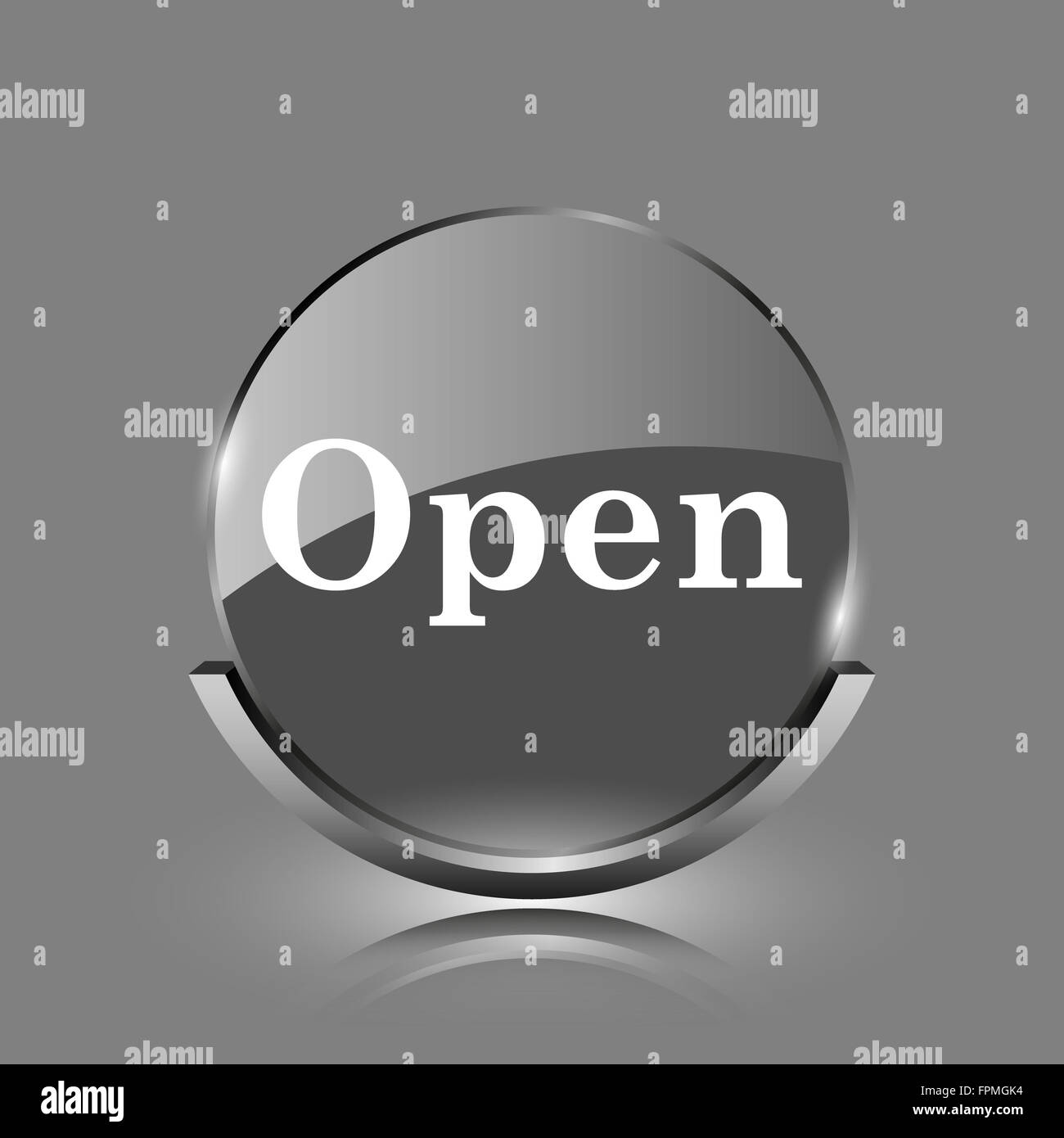 Open icon. Shiny glossy internet button on grey background Stock Photo ...