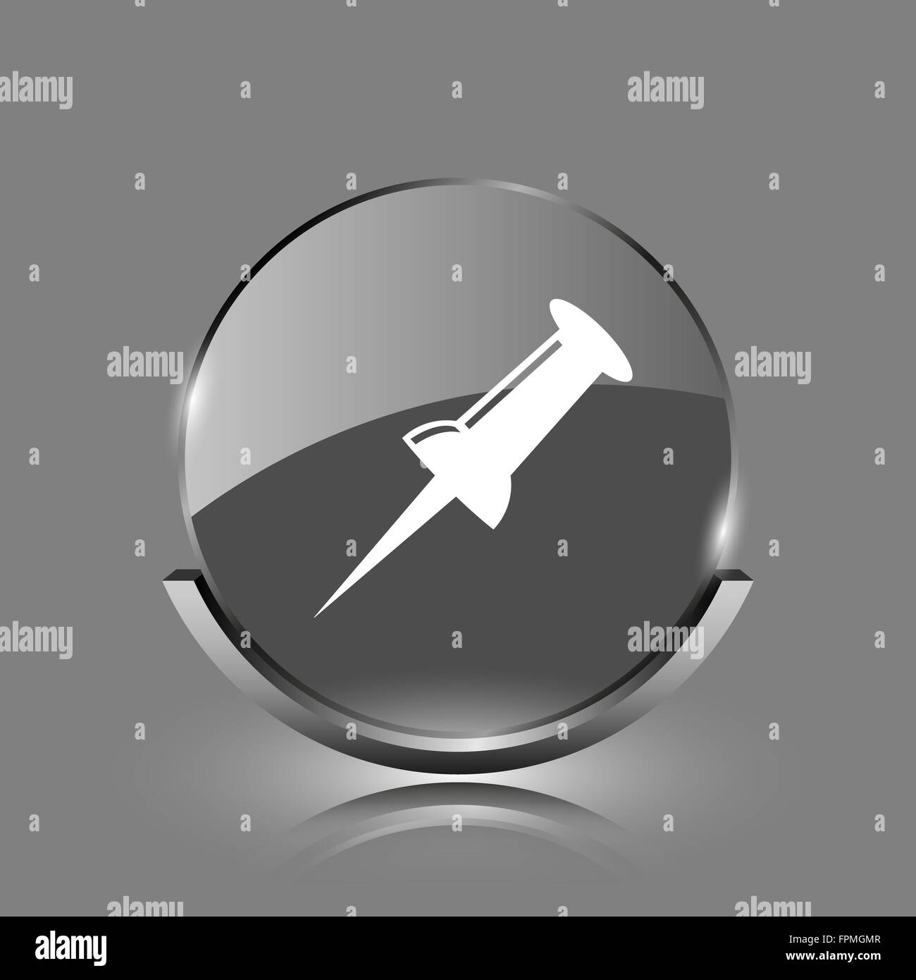 Pin icon. Shiny glossy internet button on grey background Stock Photo ...