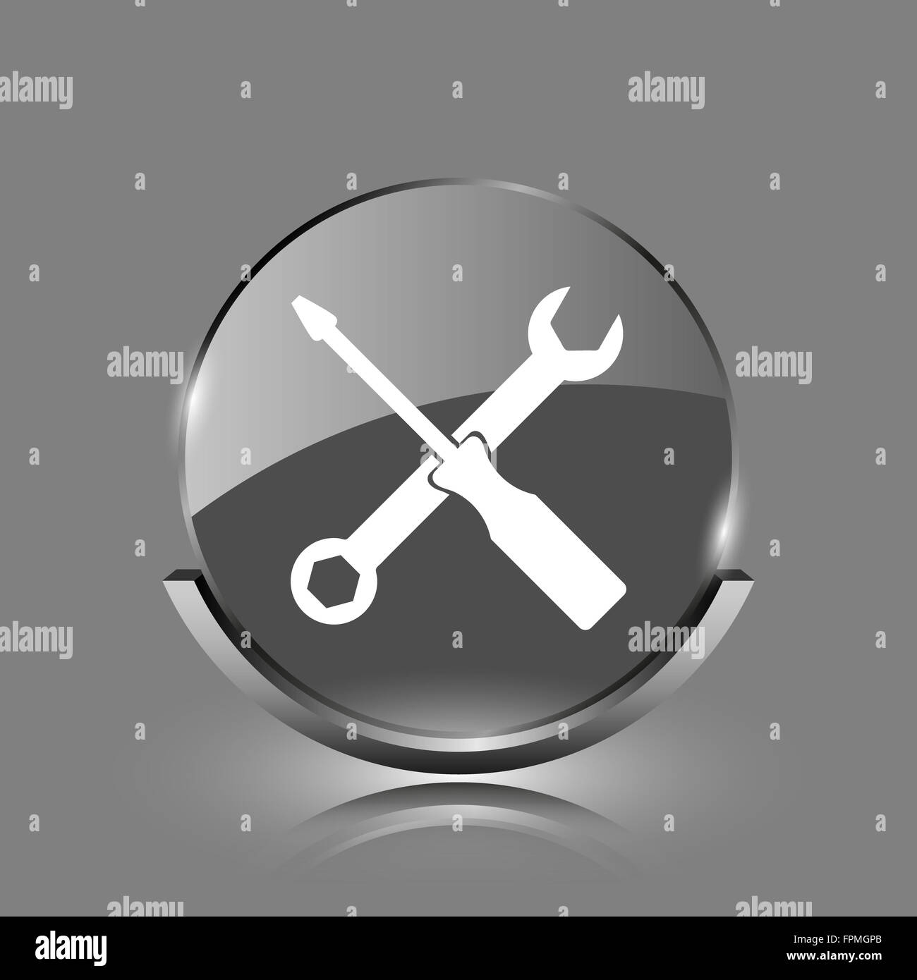Tools icon. Shiny glossy internet button on grey background Stock Photo ...