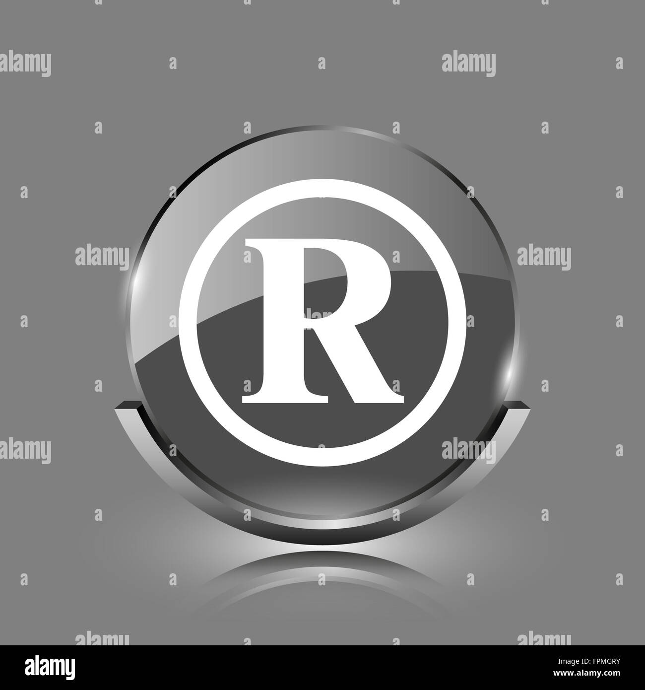 Registered mark icon. Shiny glossy internet button on grey background ...