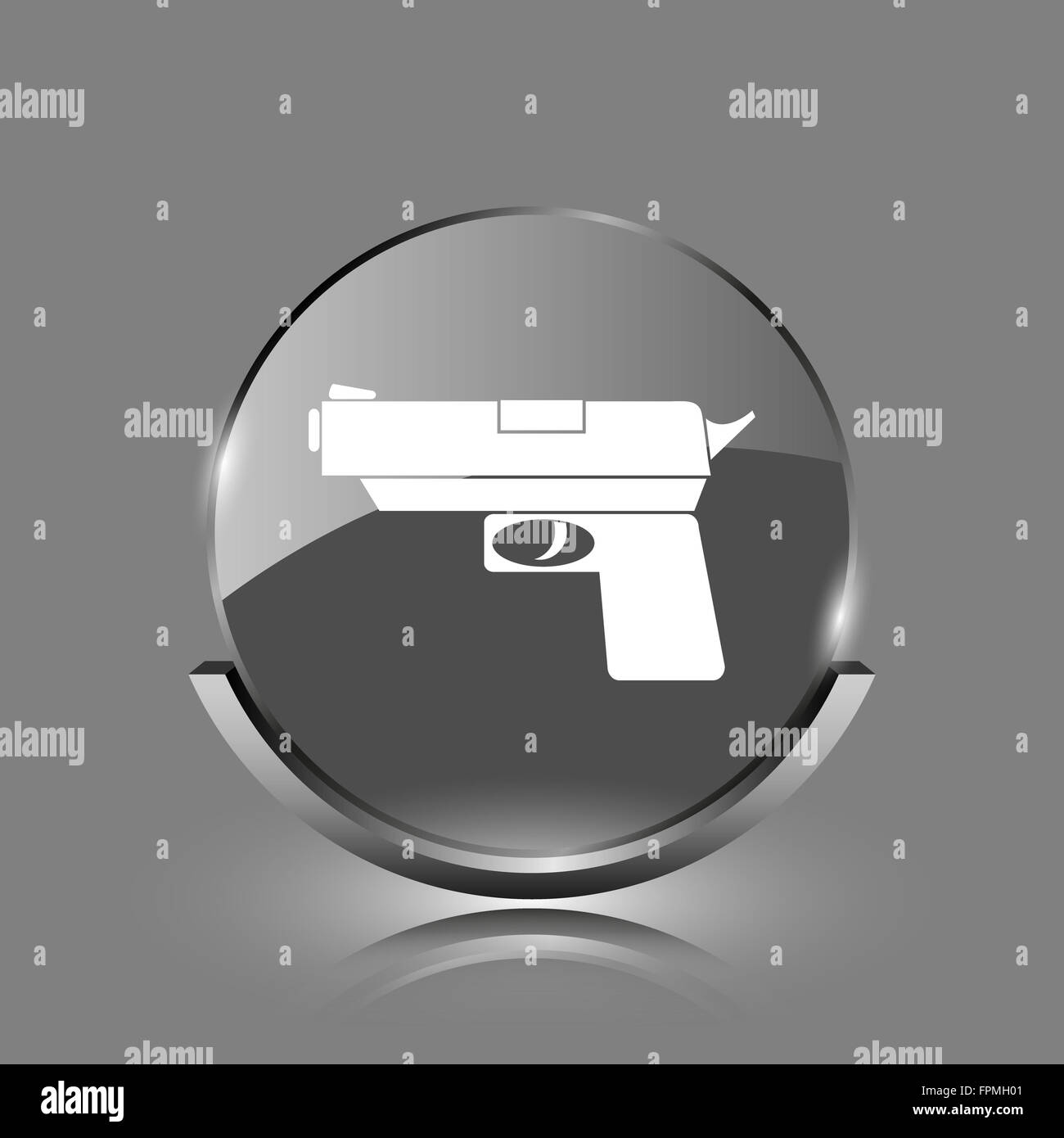 Gun icon. Shiny glossy internet button on grey background Stock Photo ...