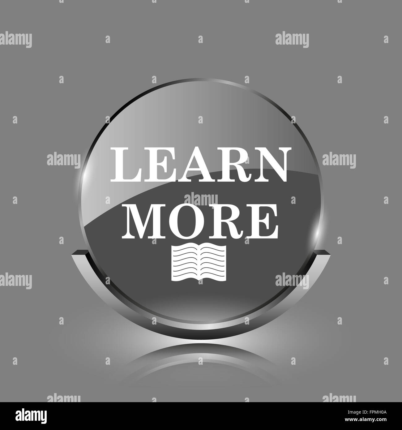Learn more icon. Shiny glossy internet button on grey background Stock ...