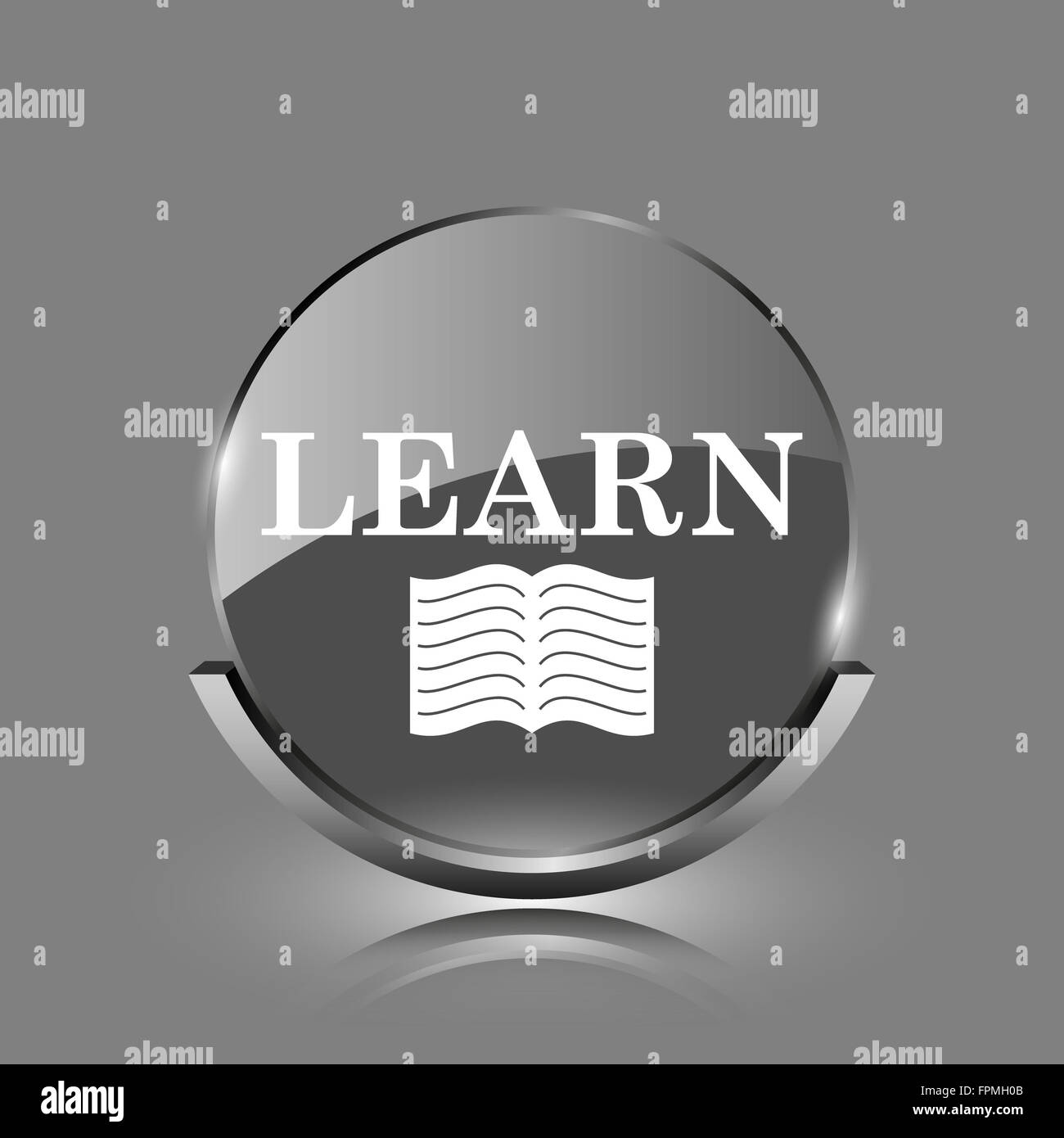 Learn icon. Shiny glossy internet button on grey background Stock Photo ...