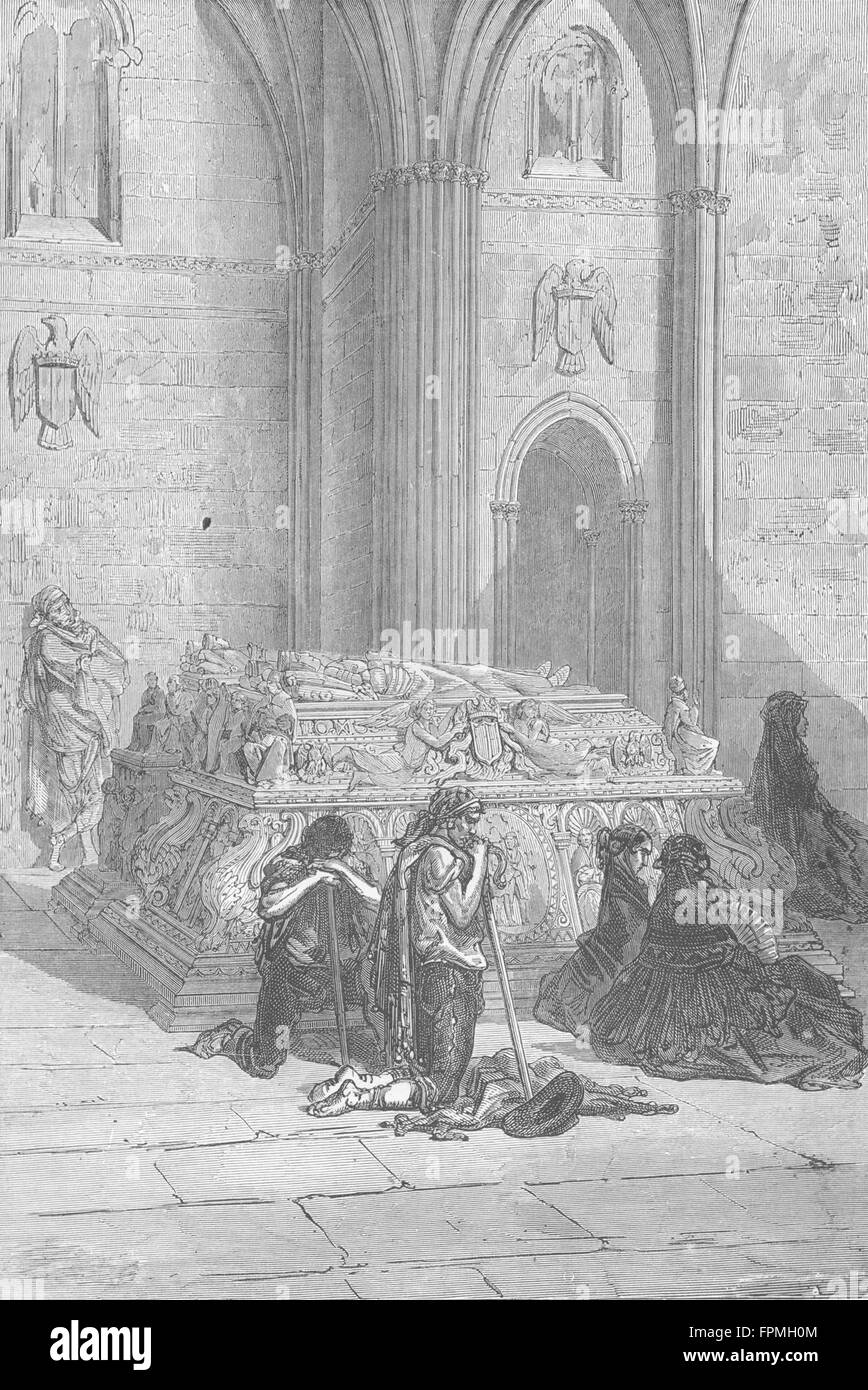 GRANADA: Ferdinand & Isabella tomb, Cathedral, antique print 1880 Stock Photo