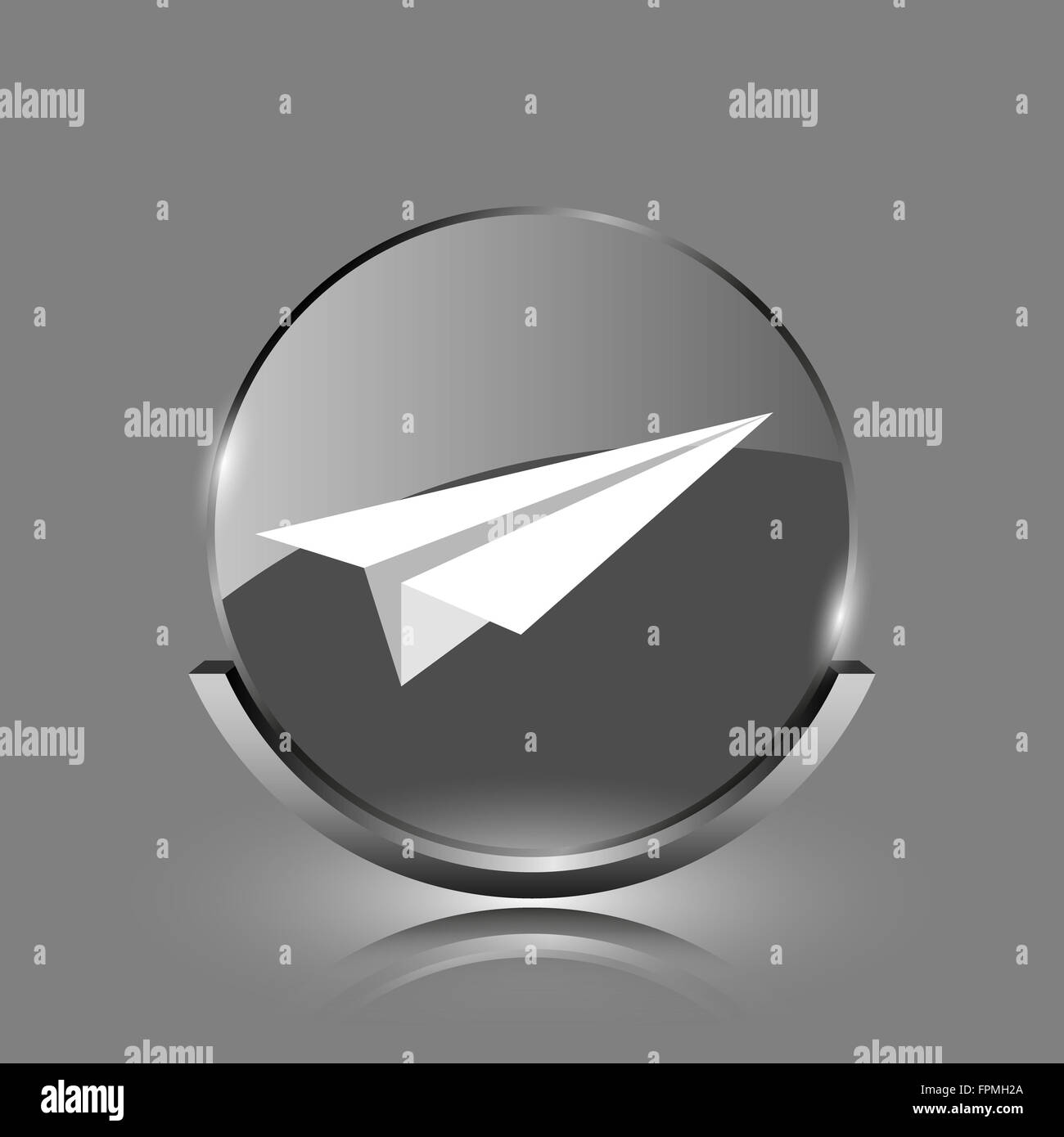 Paper plane icon. Shiny glossy internet button on grey background Stock ...