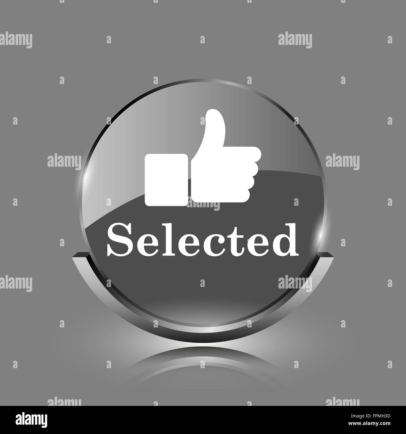 Selected icon. Shiny glossy internet button on grey background Stock ...