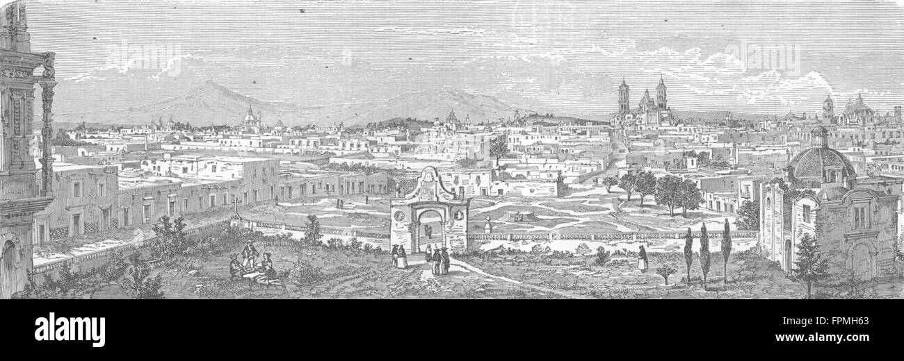 MEXICO Puebla De Los Angeles, antique print 1880 Stock Photo Alamy