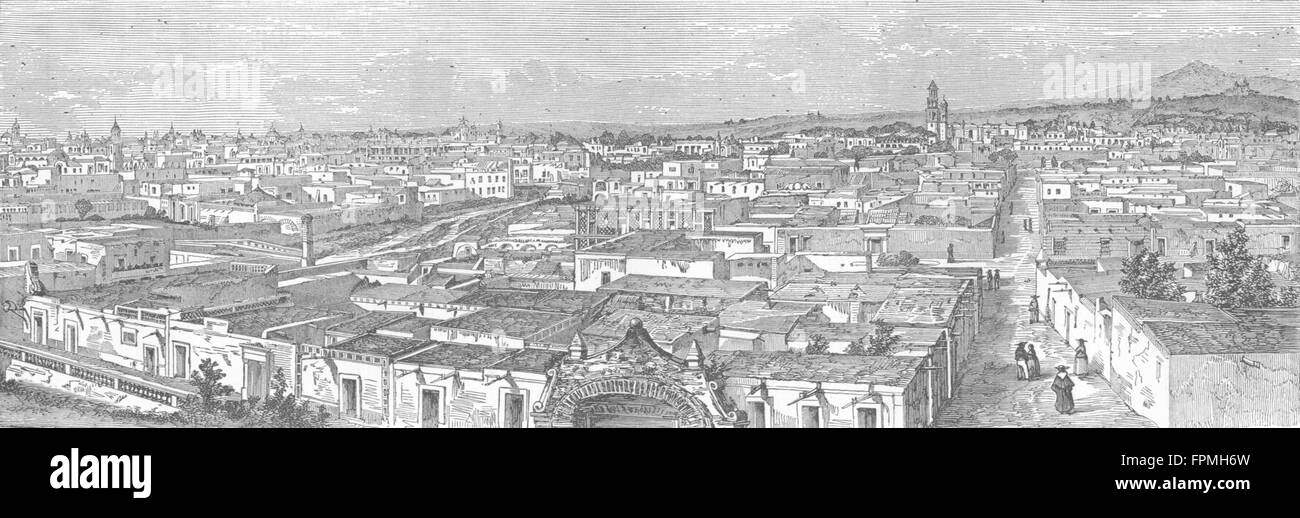 MEXICO Puebla De Los Angeles, antique print 1880 Stock Photo Alamy