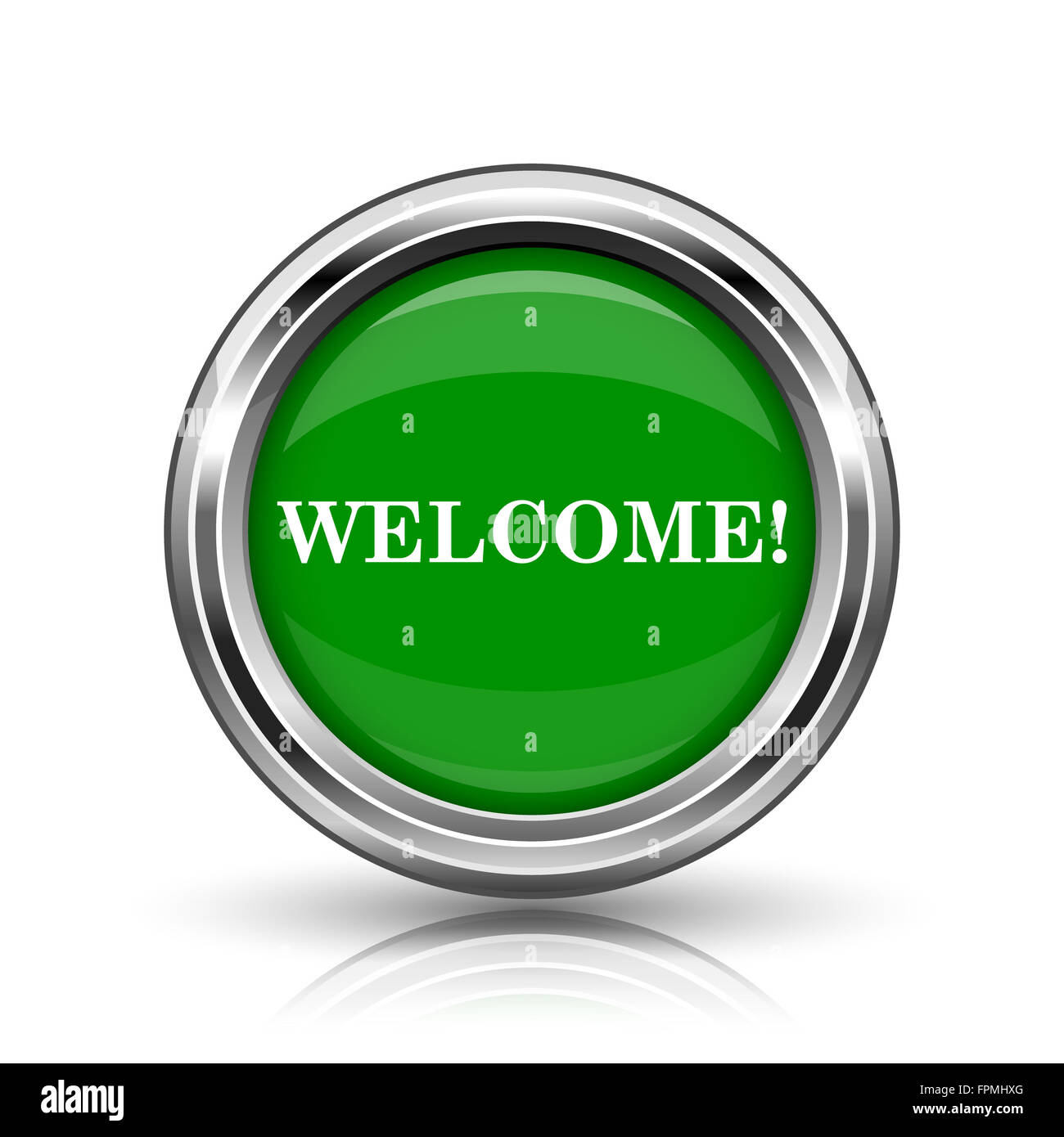Welcome icon. Metallic internet button on white background Stock Photo ...