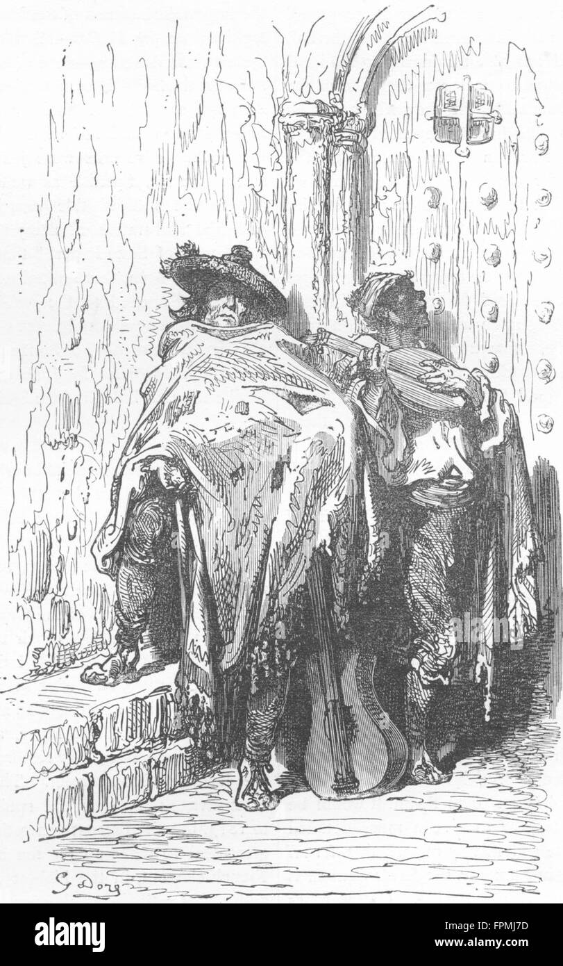 SPAIN: Andalusia: Beggars at a Church-door in, antique print 1880 Stock Photo