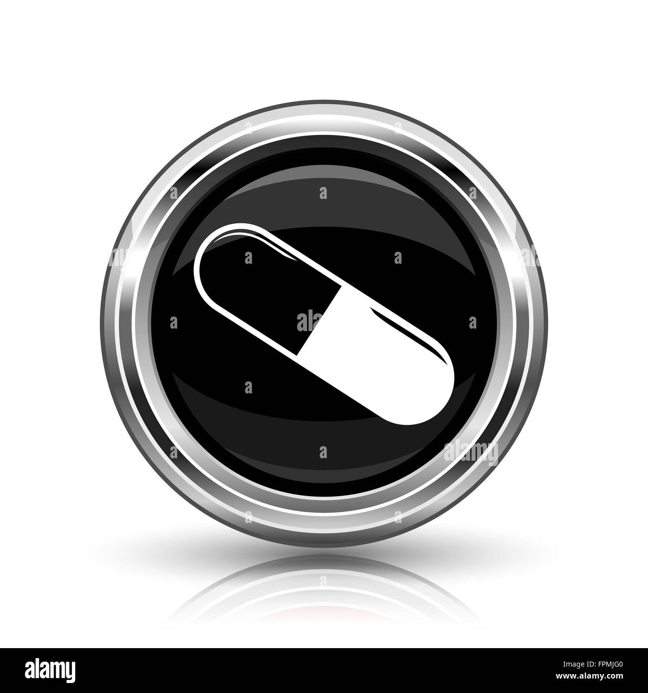 Pill icon. Metallic internet button on white background Stock Photo - Alamy