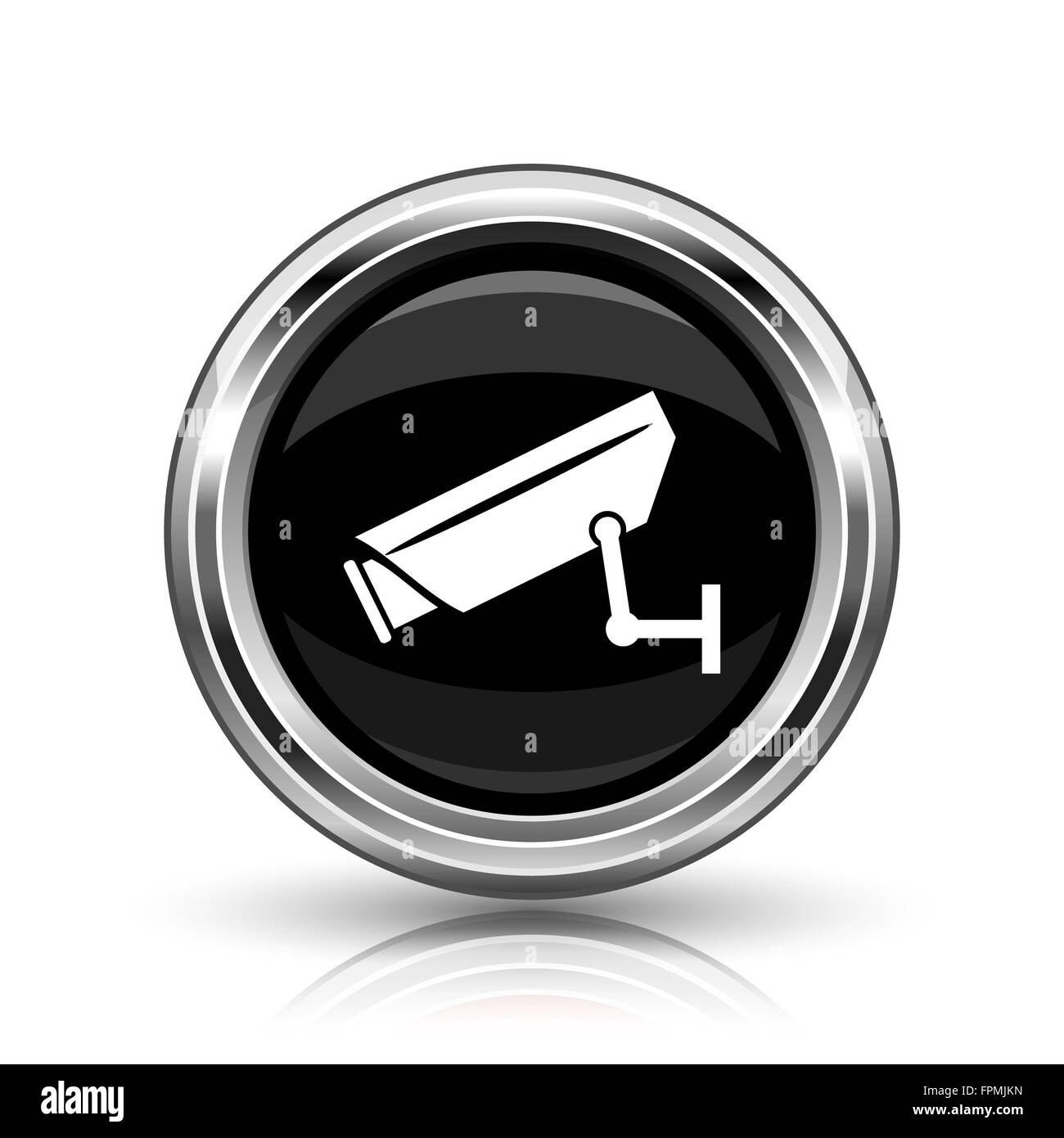 Surveillance camera icon. Metallic internet button on white background ...