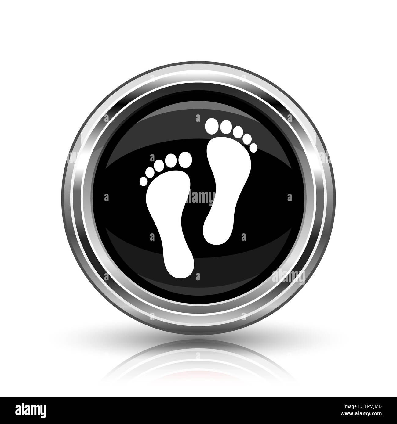 Foot print icon. Metallic internet button on white background Stock ...