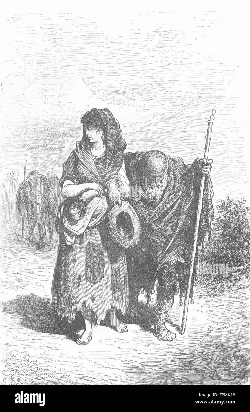 SPAIN: Andalusia: Andalusian beggar & daughter, antique print 1880 Stock Photo