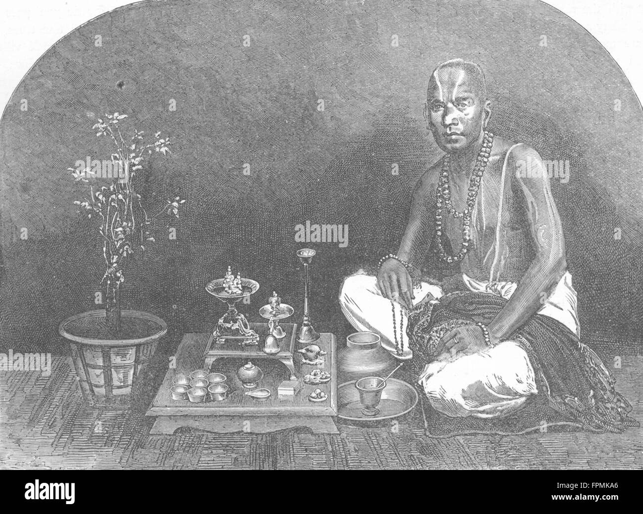 INDIA: Mumbai & Malabar Coast: Brahmin, Prayer, antique print 1880 Stock Photo