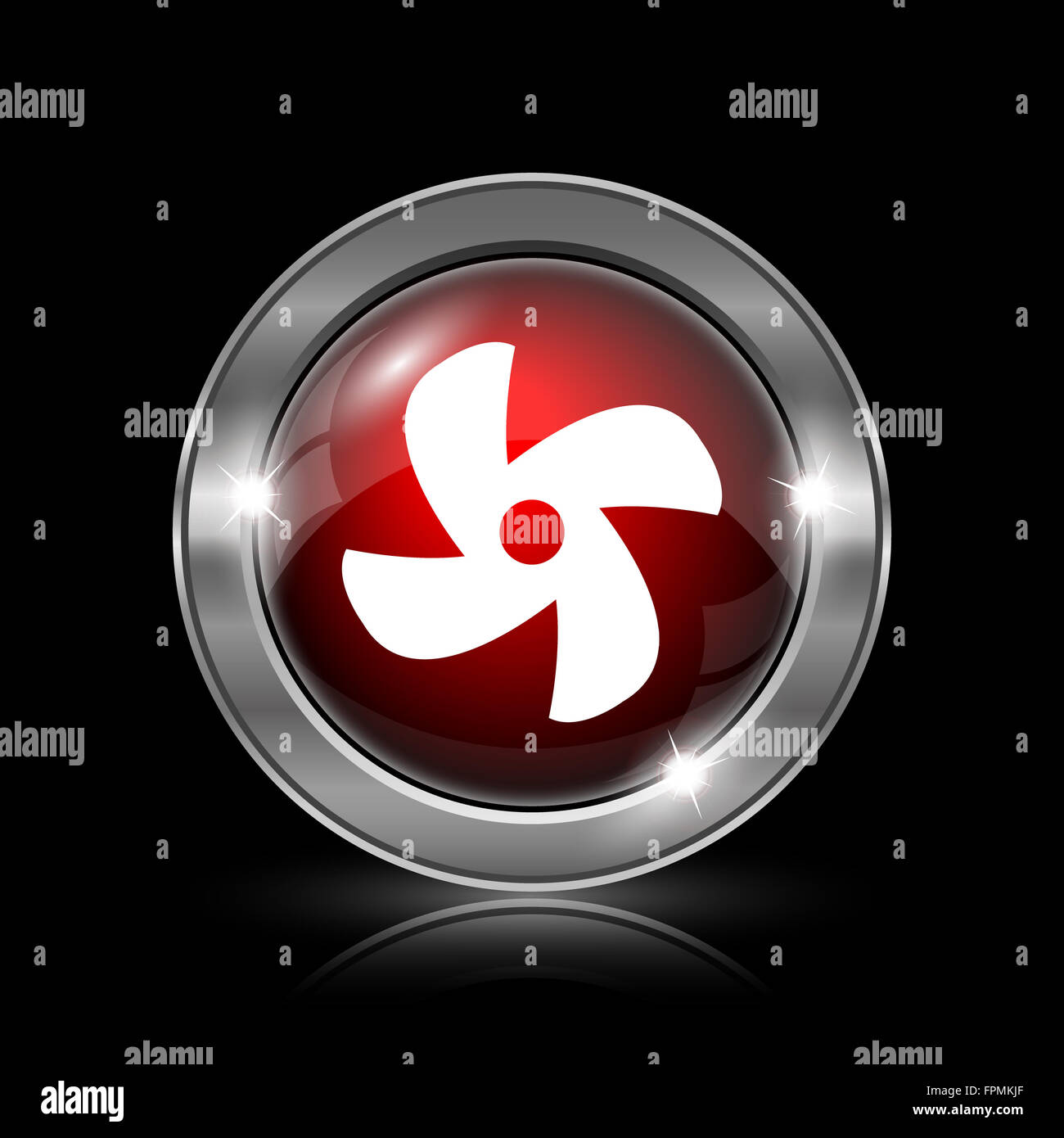 Fan icon. Metallic internet button on black background Stock Photo - Alamy