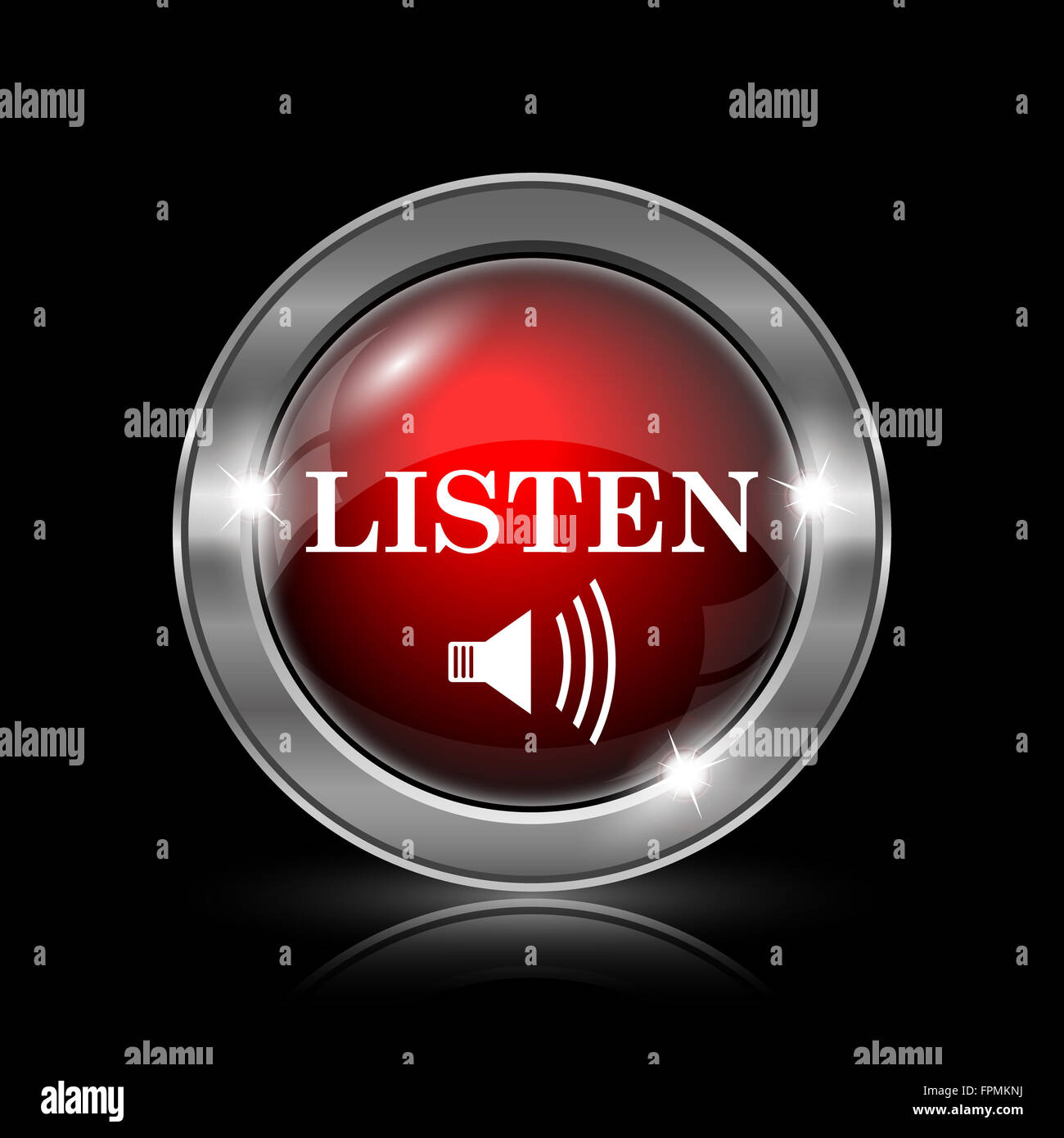 Listen icon. Metallic internet button on black background Stock Photo ...