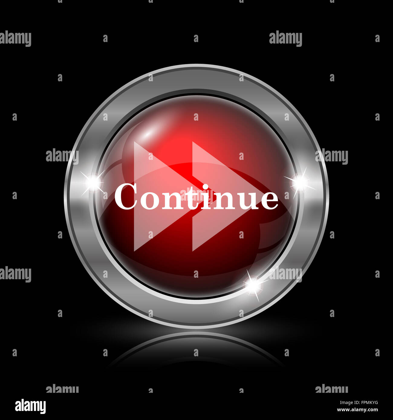 Continue icon. Metallic internet button on black background Stock Photo ...