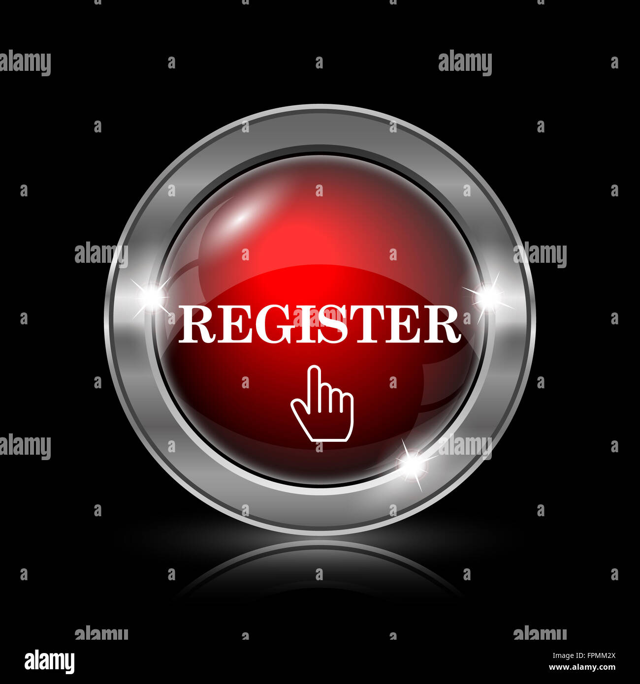 Register icon. Metallic internet button on black background Stock Photo ...
