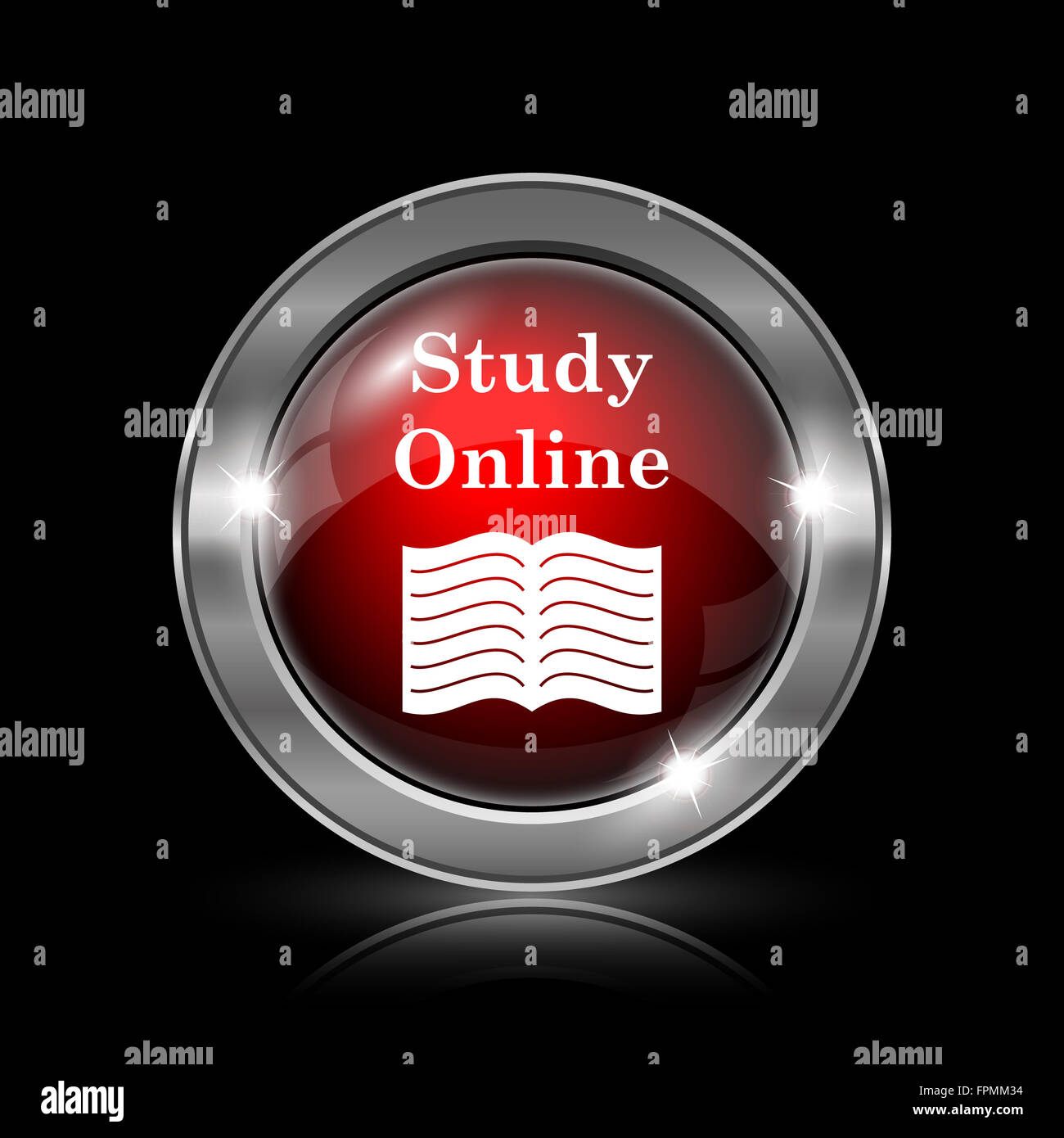 Study online icon. Metallic internet button on black background Stock ...