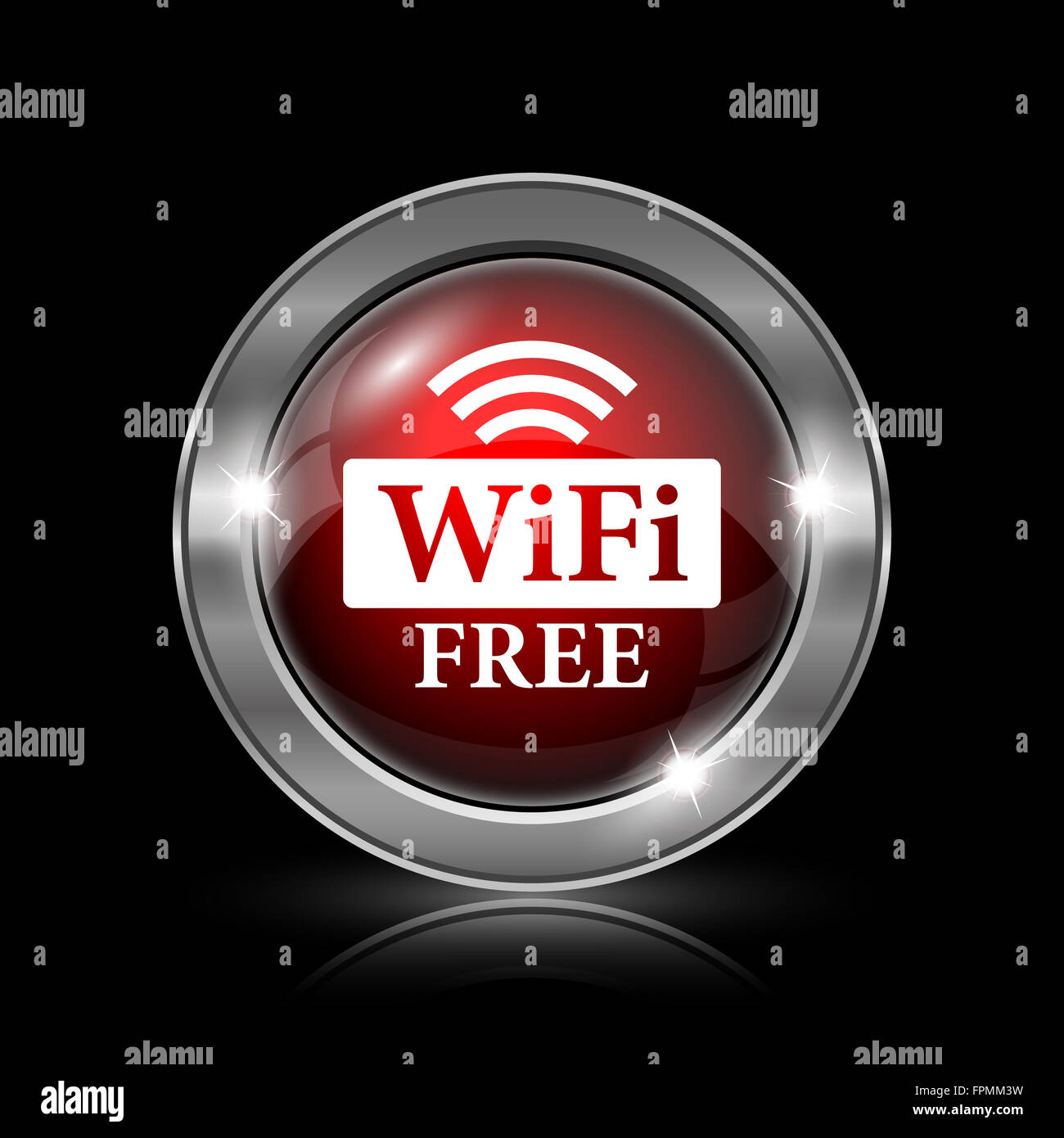 WIFI free icon. Metallic internet button on black background Stock ...