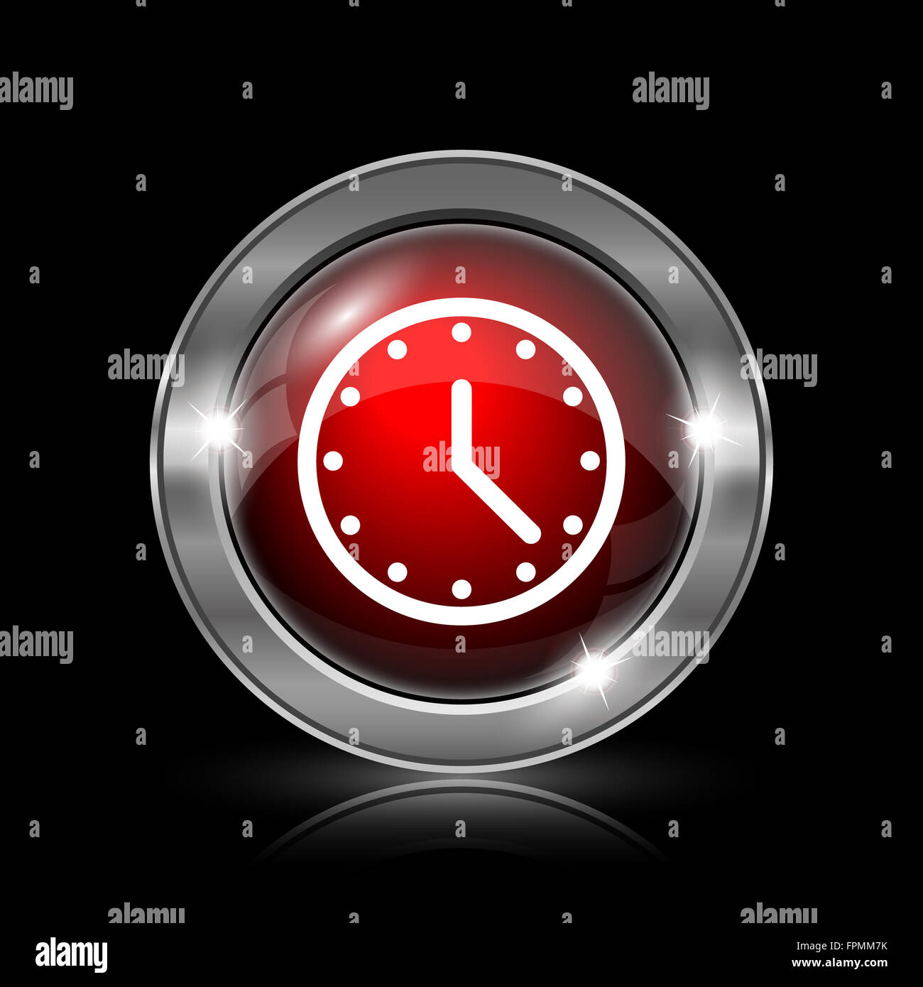Clock icon. Metallic internet button on black background Stock Photo ...