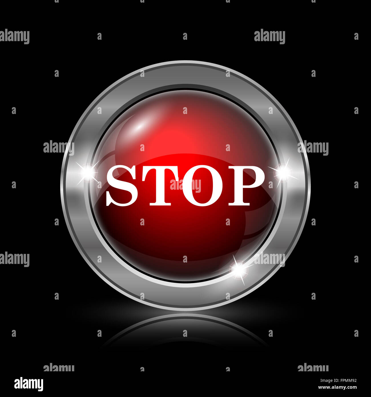 Stop icon. Metallic internet button on black background Stock Photo - Alamy