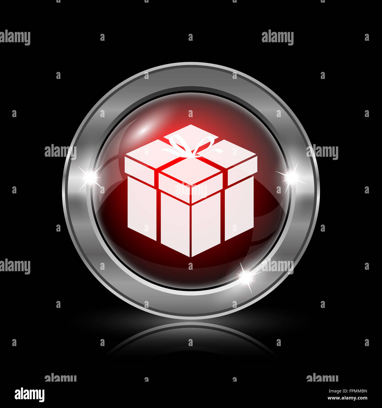 Gift icon. Metallic internet button on black background Stock Photo - Alamy