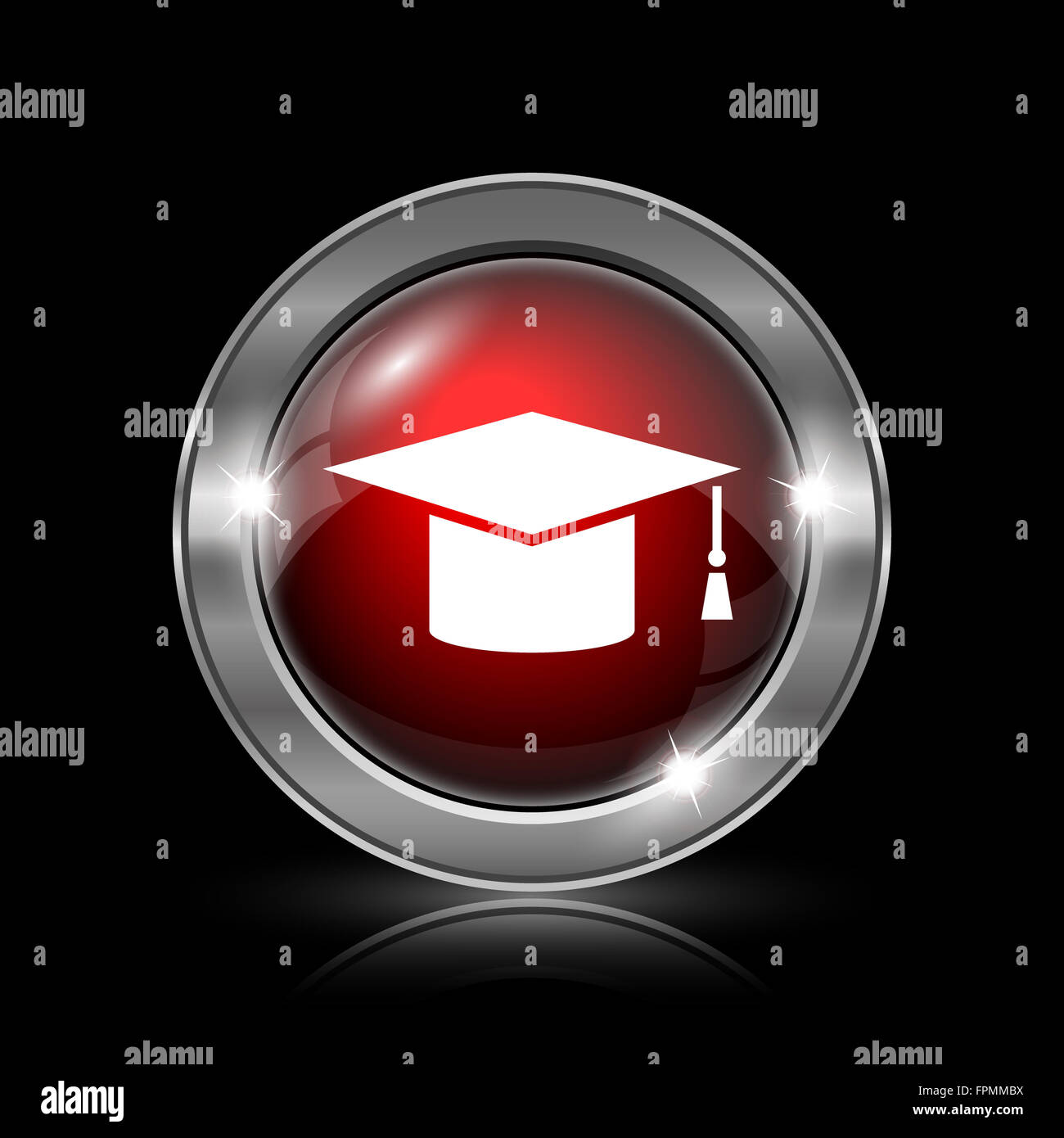 Graduation icon. Metallic internet button on black background Stock ...