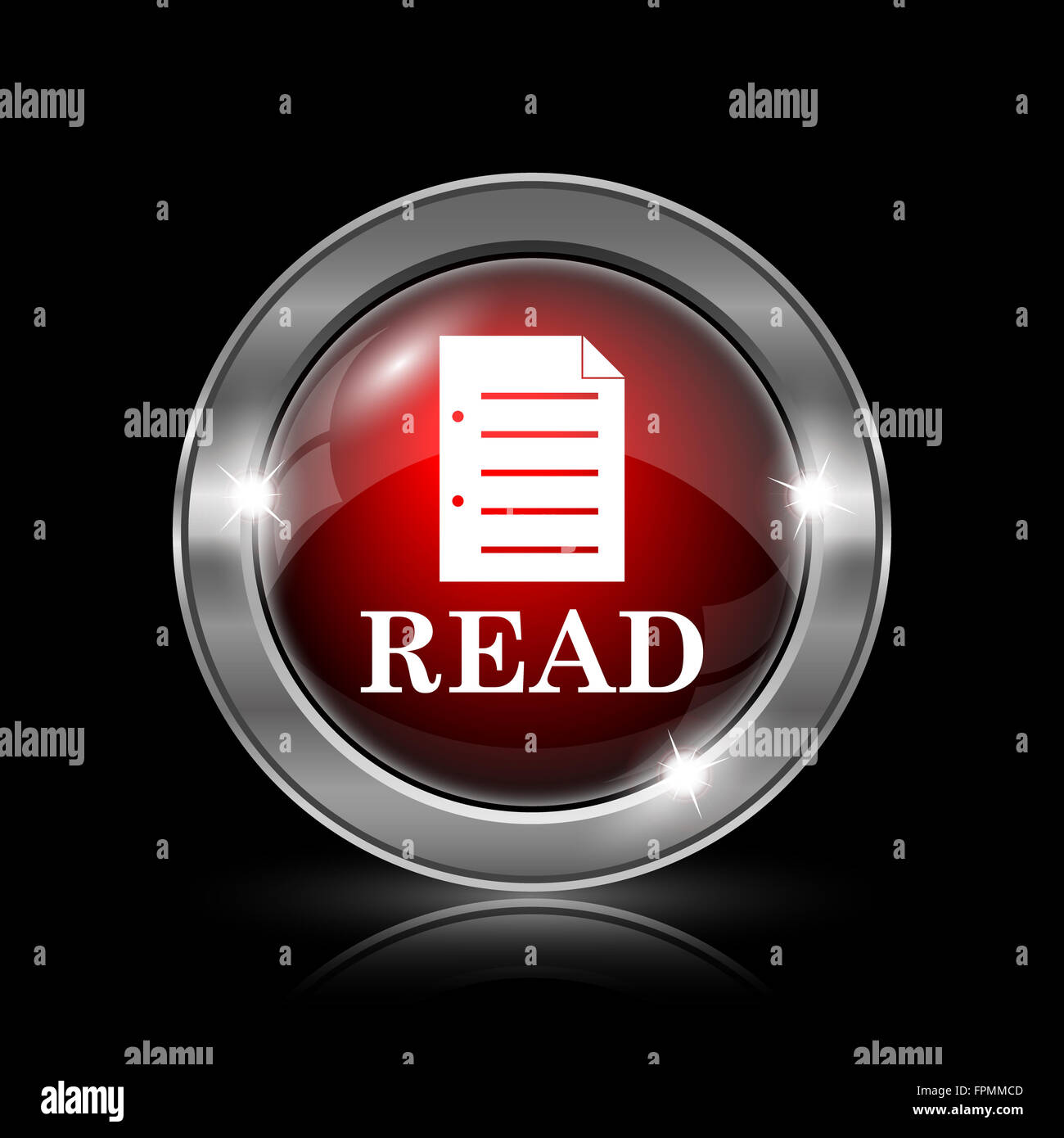 Read icon. Metallic internet button on black background Stock Photo - Alamy