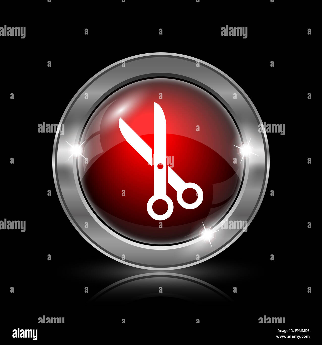 Cut icon. Metallic internet button on black background Stock Photo - Alamy
