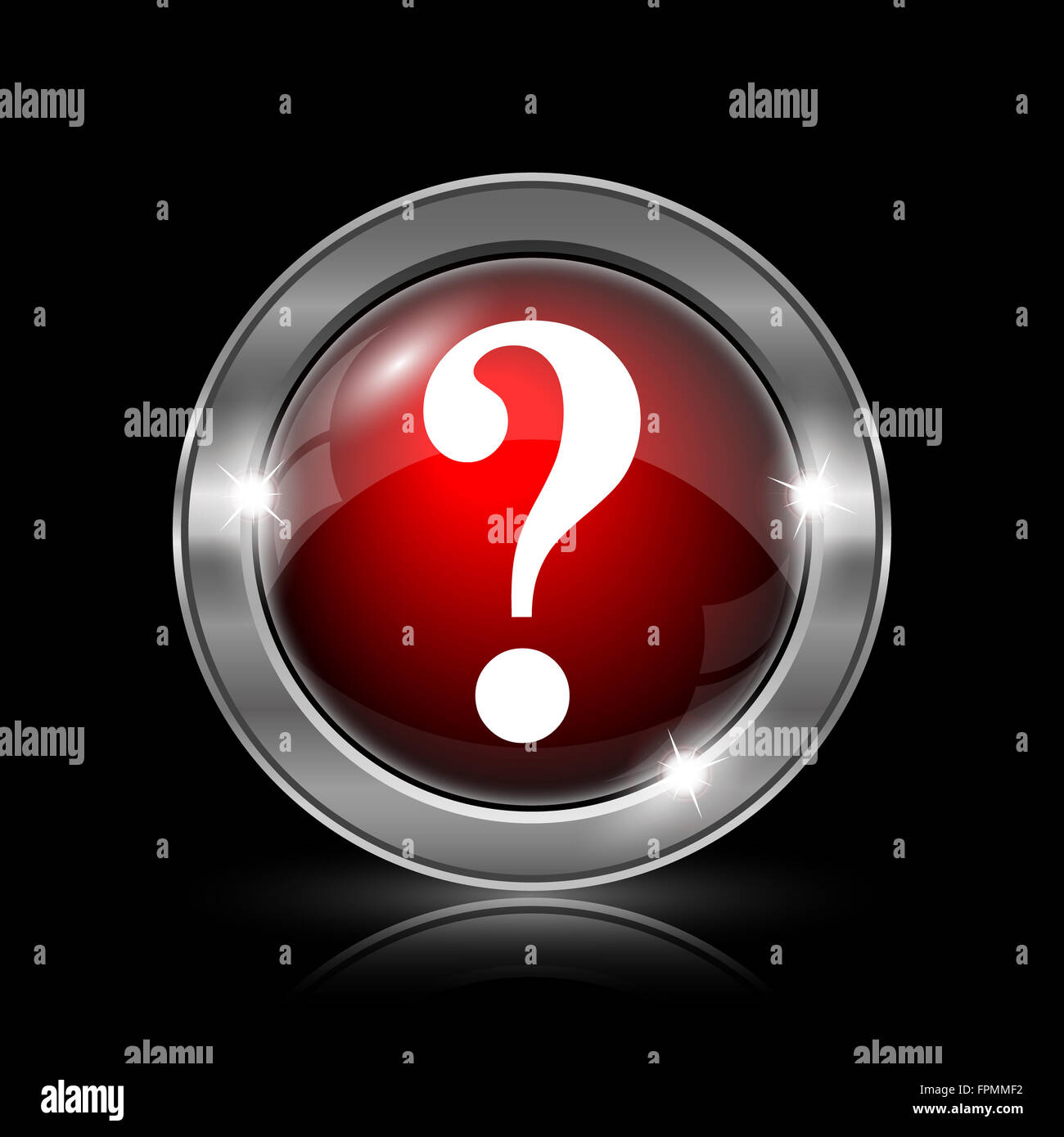 Question mark icon. Metallic internet button on black background Stock ...