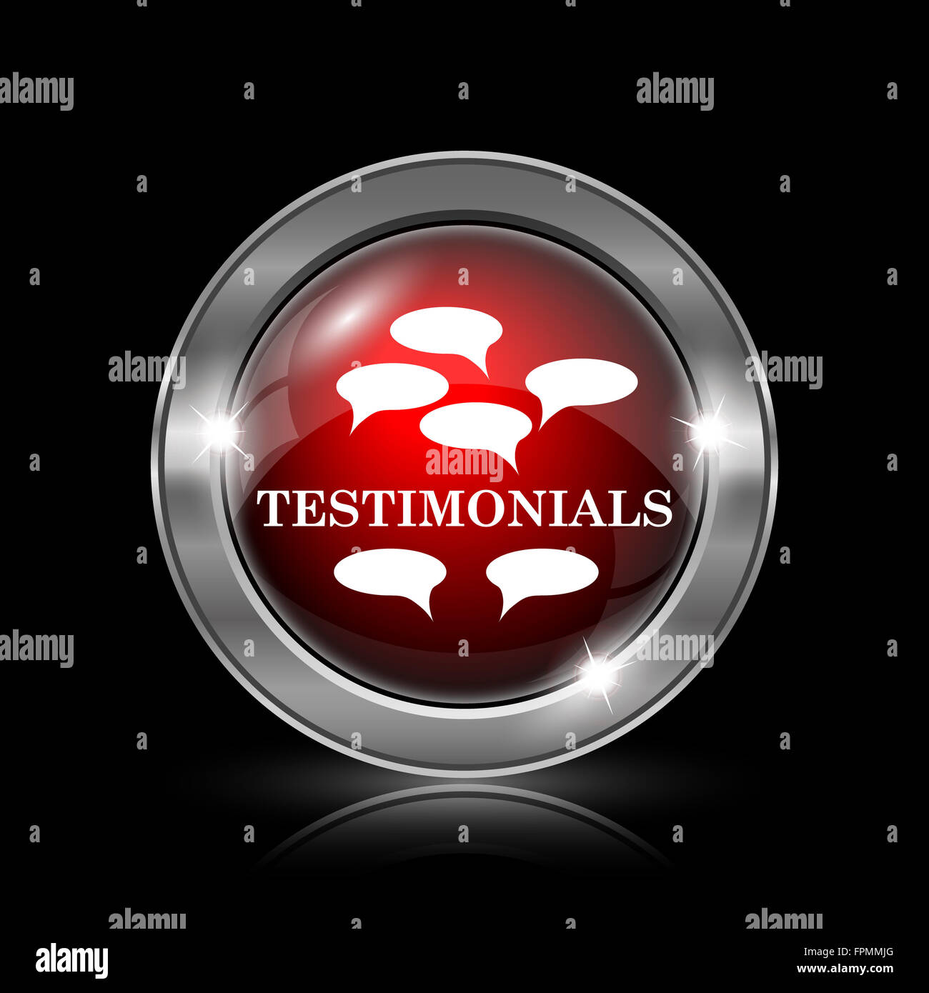 Testimonials icon. Metallic internet button on black background Stock ...