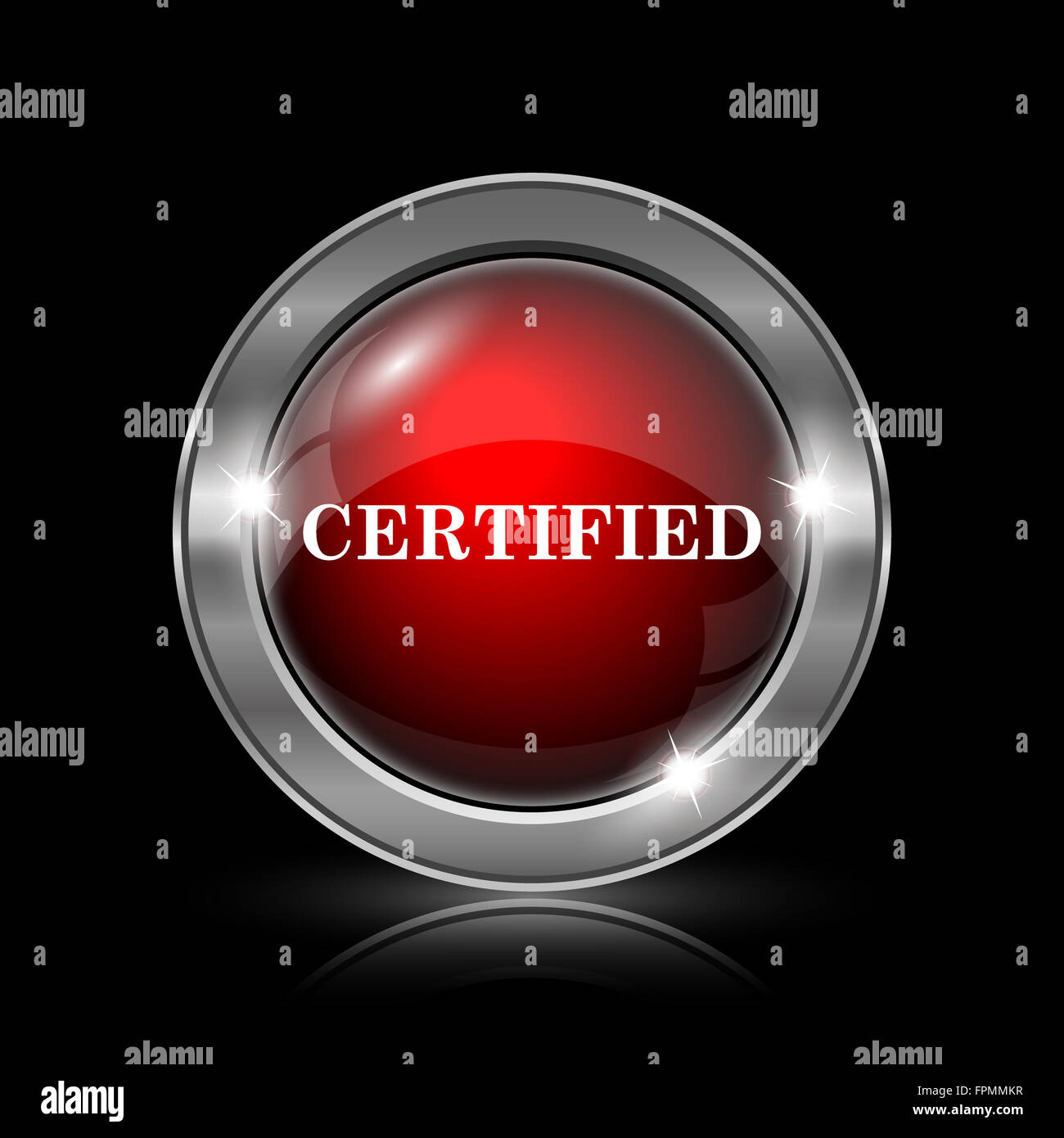 Certified icon. Metallic internet button on black background Stock ...