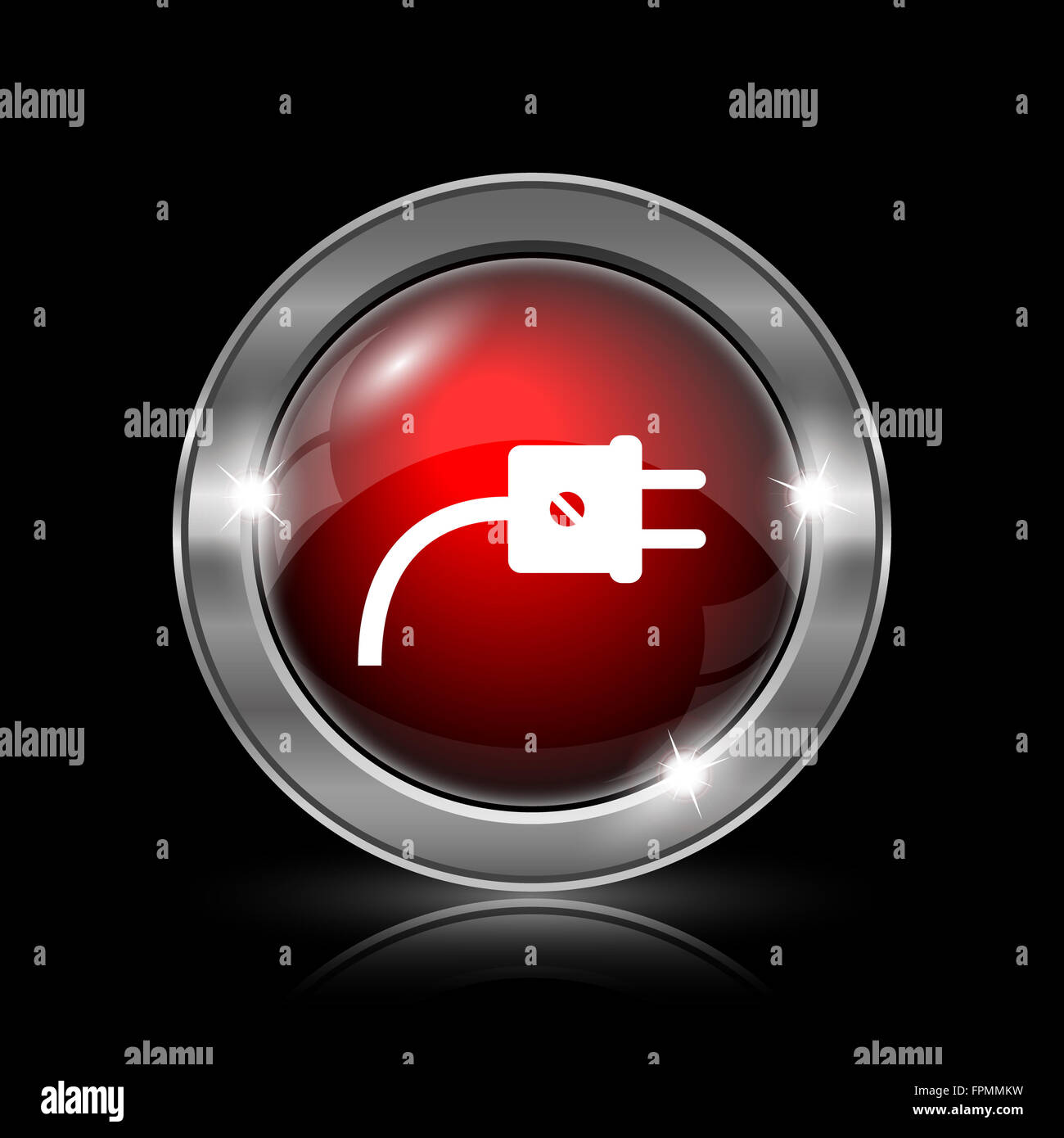 Plug icon. Metallic internet button on black background Stock Photo - Alamy