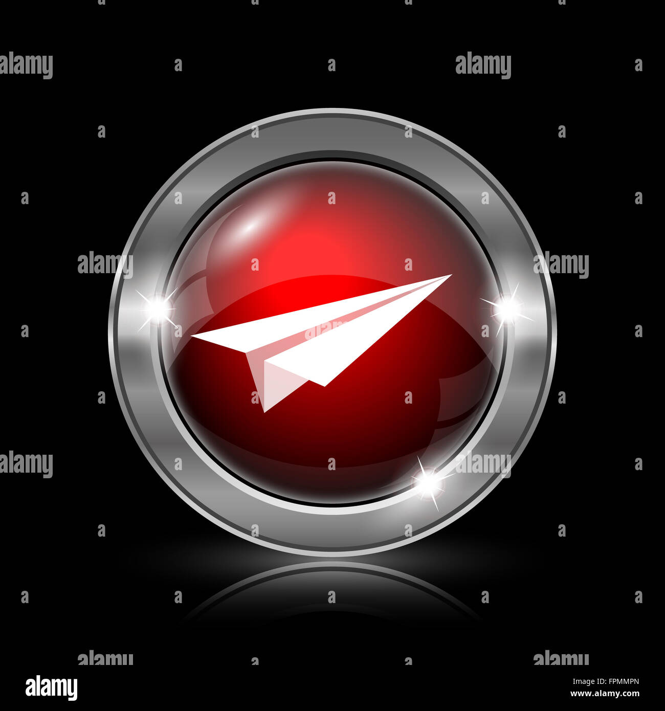 Paper plane icon. Metallic internet button on black background Stock ...